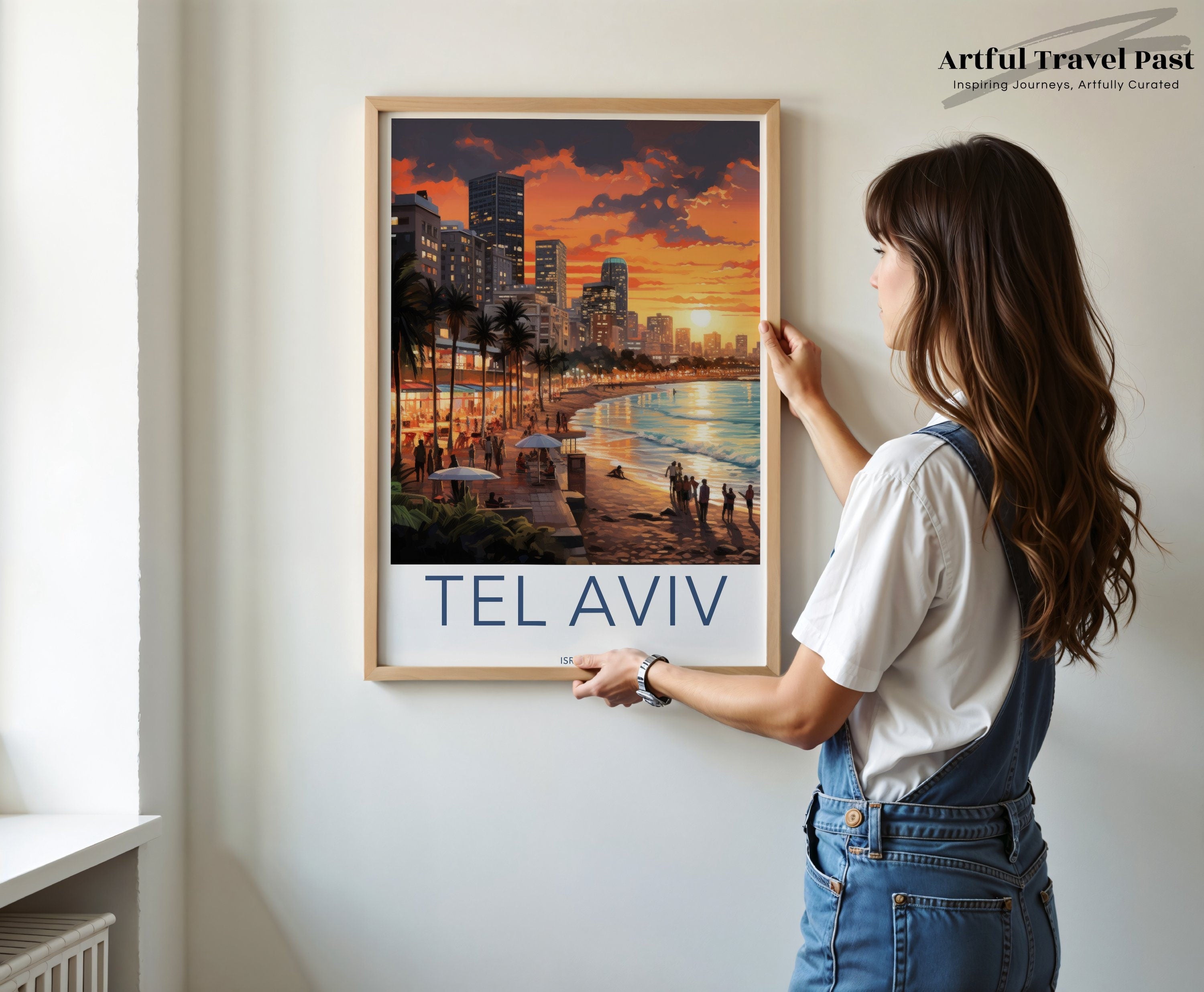 Tel Aviv Sunset Skyline Wall Art, Cityscape Canvas Print, Beachfront Decor, Modern Urban Art, Israel Travel Poster, Vibrant Home Decor