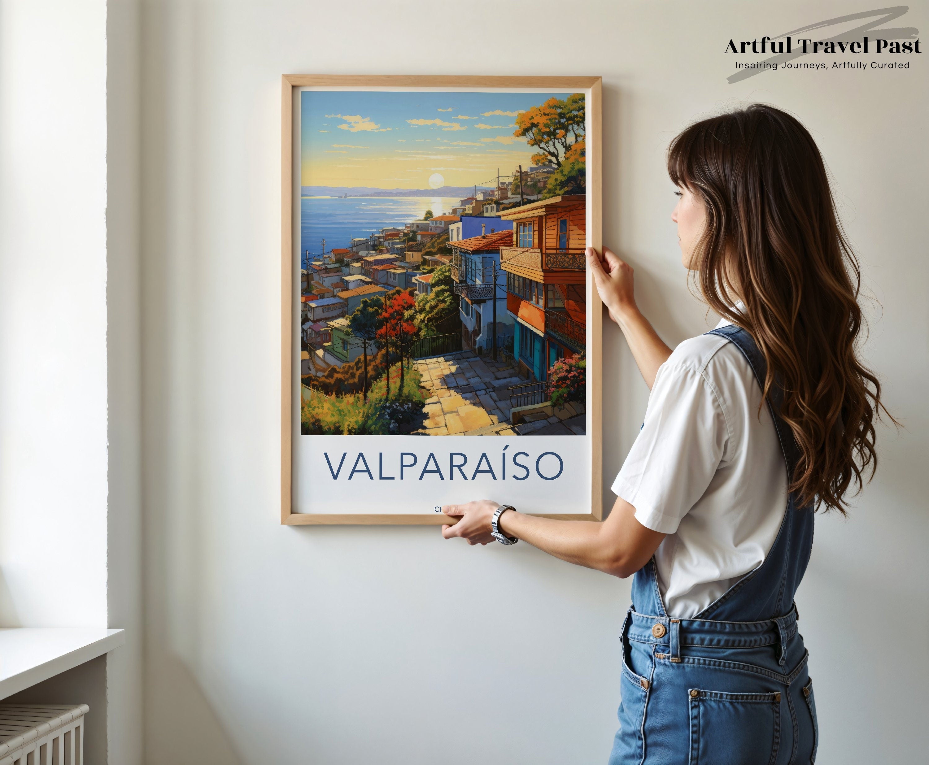 Valparaiso Chile Wall Art, Sunset Over Colorful Hillside Houses, Cultural Cityscape Print, Coastal Decor Painting, Travel Poster