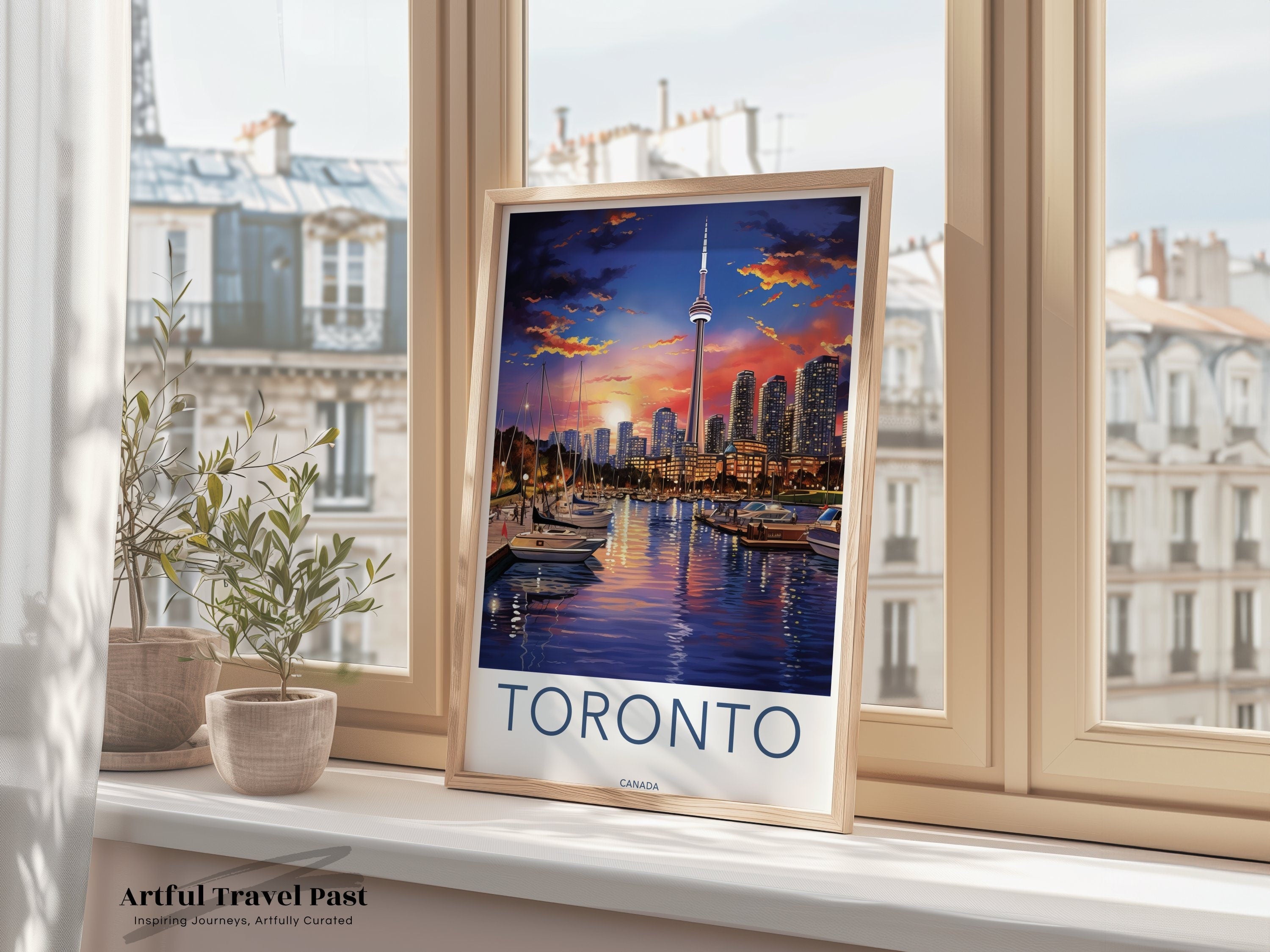 Toronto Skyline Wall Art, CN Tower Print, Sunset Waterfront Poster, Cityscape Artwork, Modern Home Decor, Urban Landscape Painting