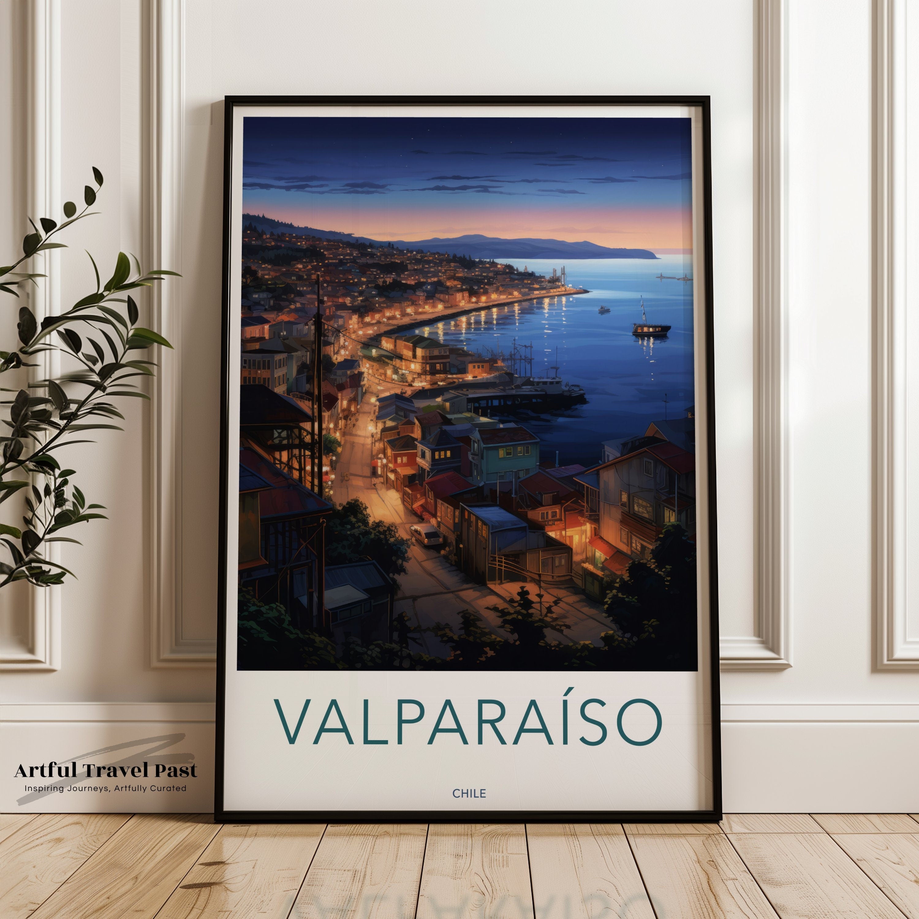 Valparaiso Wall Art, Chile Artwork, Scenic Coastal City Art, Evening Cityscape Print, Historic Architecture Illustration, Home Decor