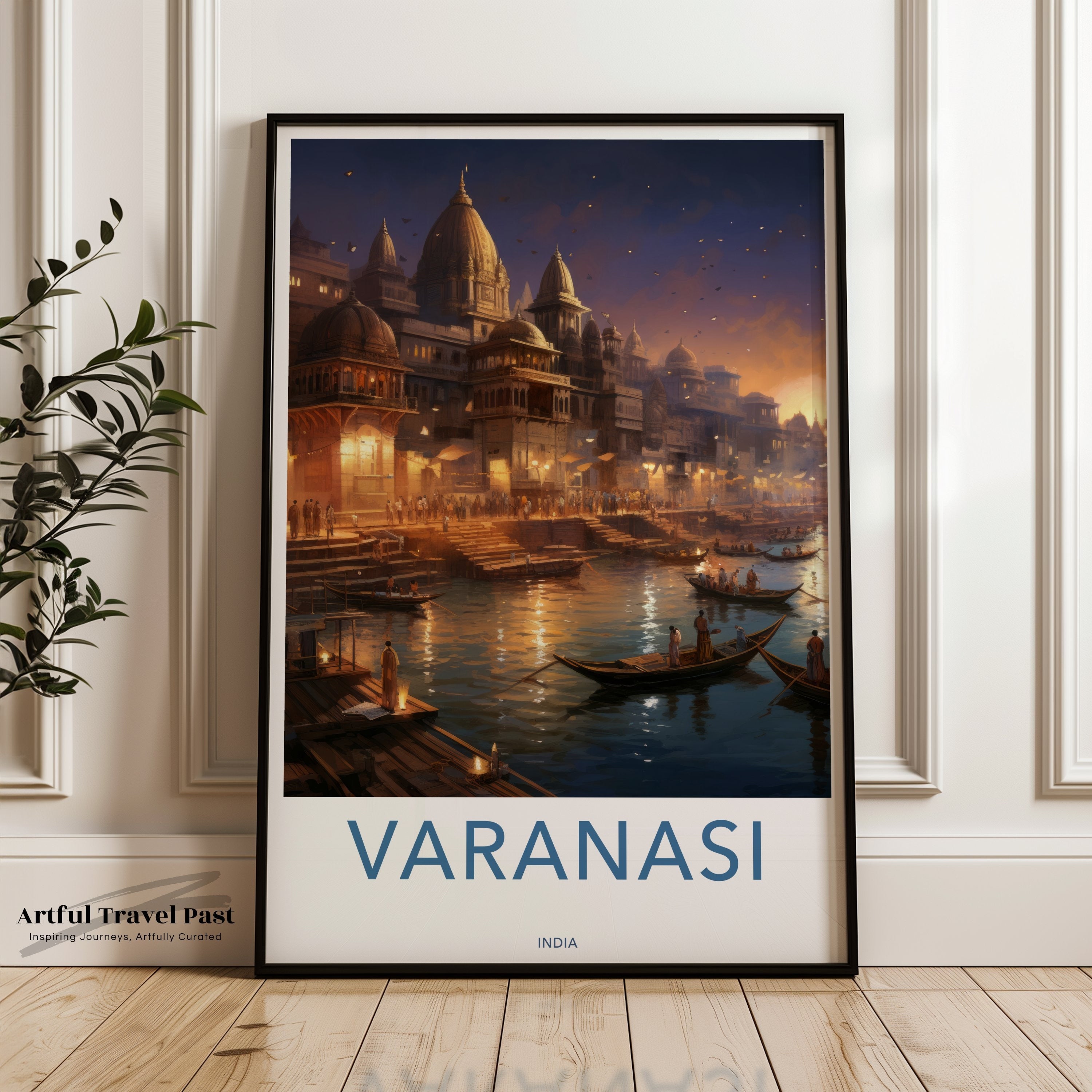 Varanasi Wall Art, Historical Cityscape Print, Sunset at Ghats, Cultural Landmark Poster, Indian Heritage Artwork, Romantic City View