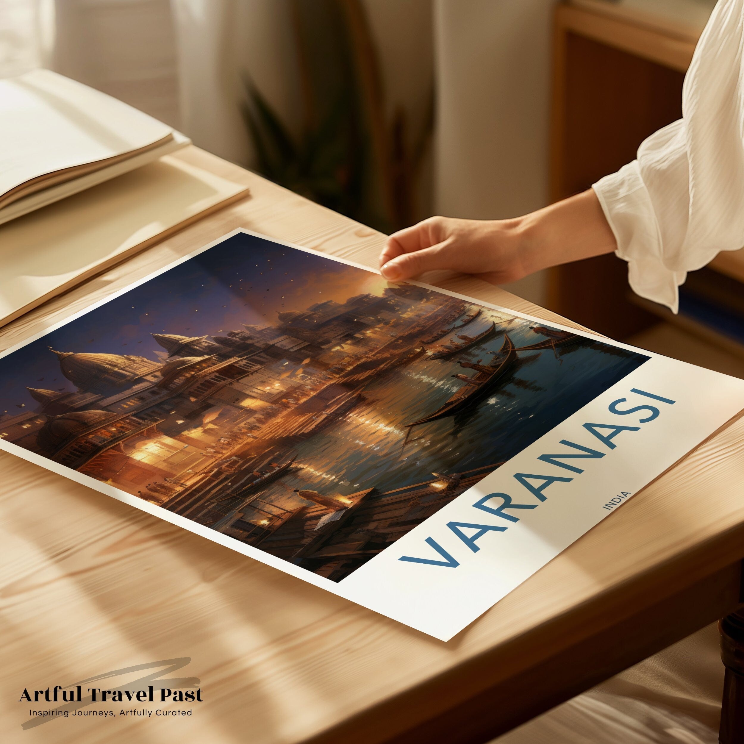 Varanasi Wall Art, Historical Cityscape Print, Sunset at Ghats, Cultural Landmark Poster, Indian Heritage Artwork, Romantic City View