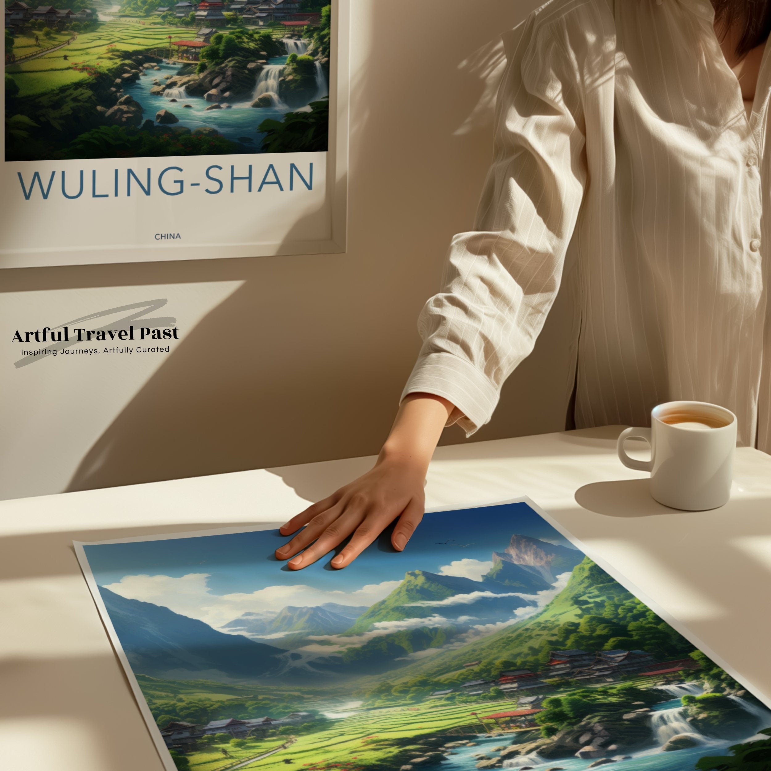 Wuling-Shan China Landscape Art, Scenic Nature Print, Mountain Wall Decor, Traditional Asia Art, Serene Valley Poster