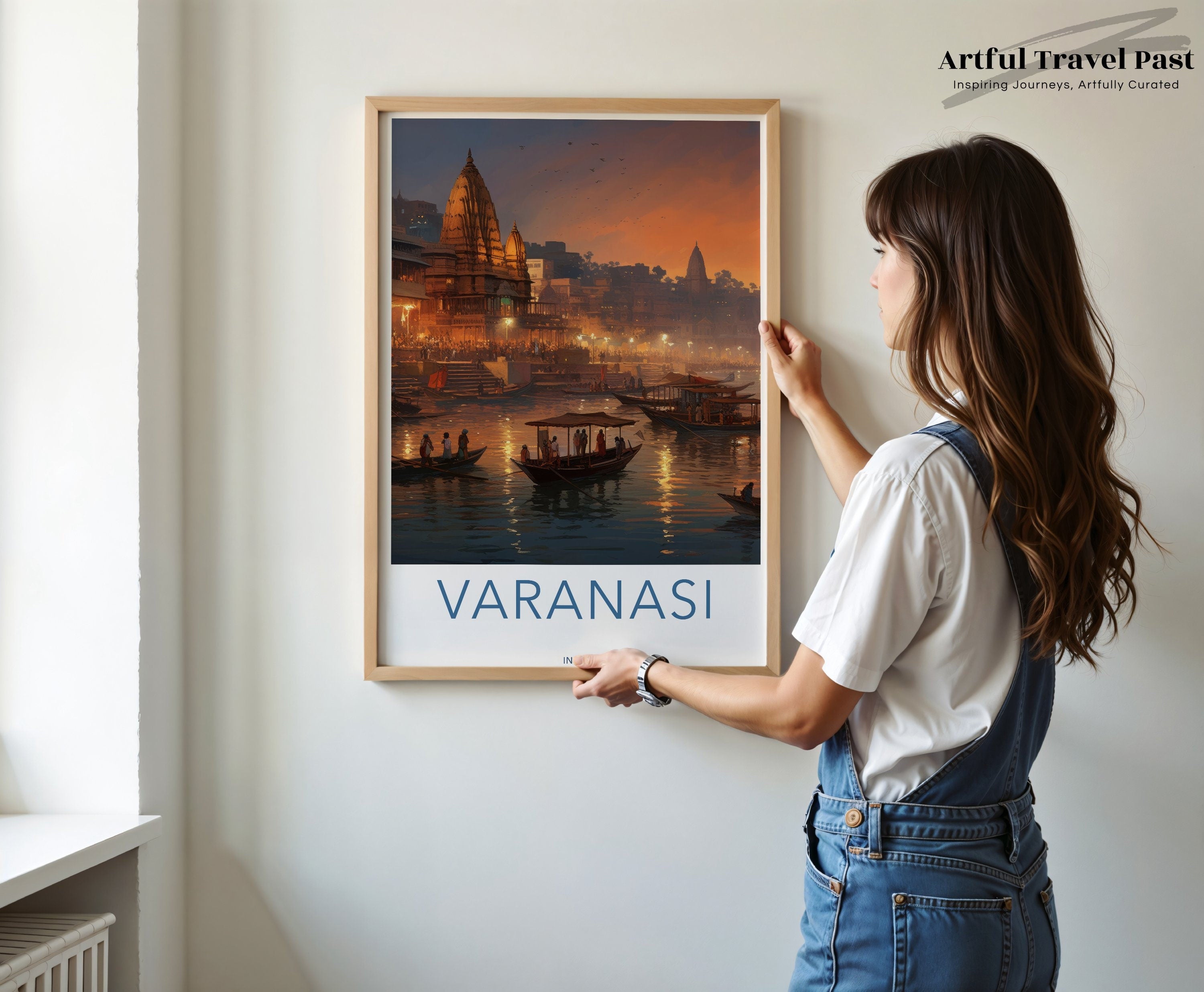 Varanasi Wall Art, India Sunset River Scene, Historic Architecture Art, Cultural Landmark Print, Cityscape Artwork, Home Decor