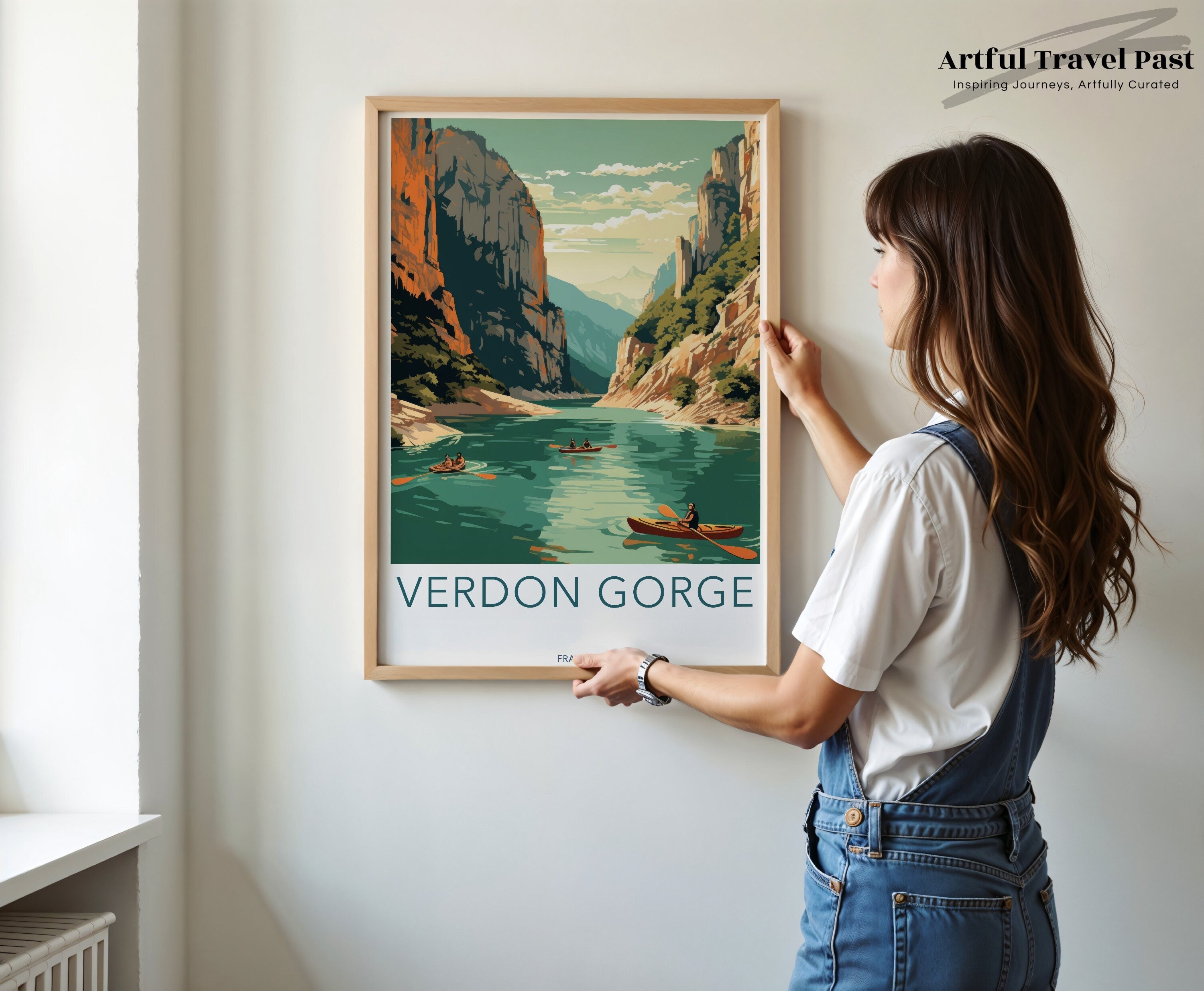 Verdon Gorge Wall Art Print, Vintage Travel Poster, Nature Landscape Artwork, French River Canyon Decor, Scenic France Illustration