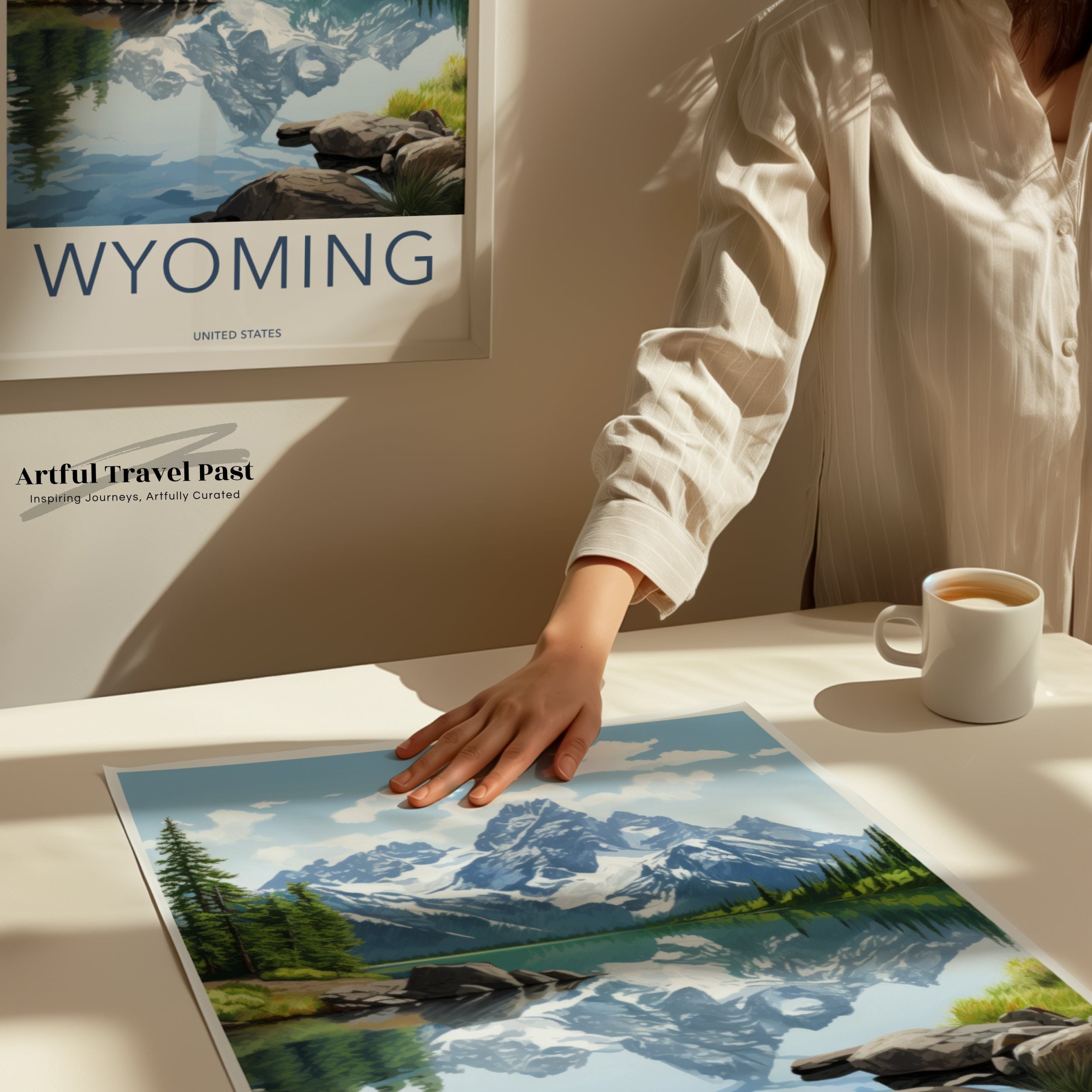 Wyoming Wall Art Print, Mountain Lake Art, Nature Landscape Poster, Wyoming Home Decor, Scenic Wall Decoration, USA Travel Art