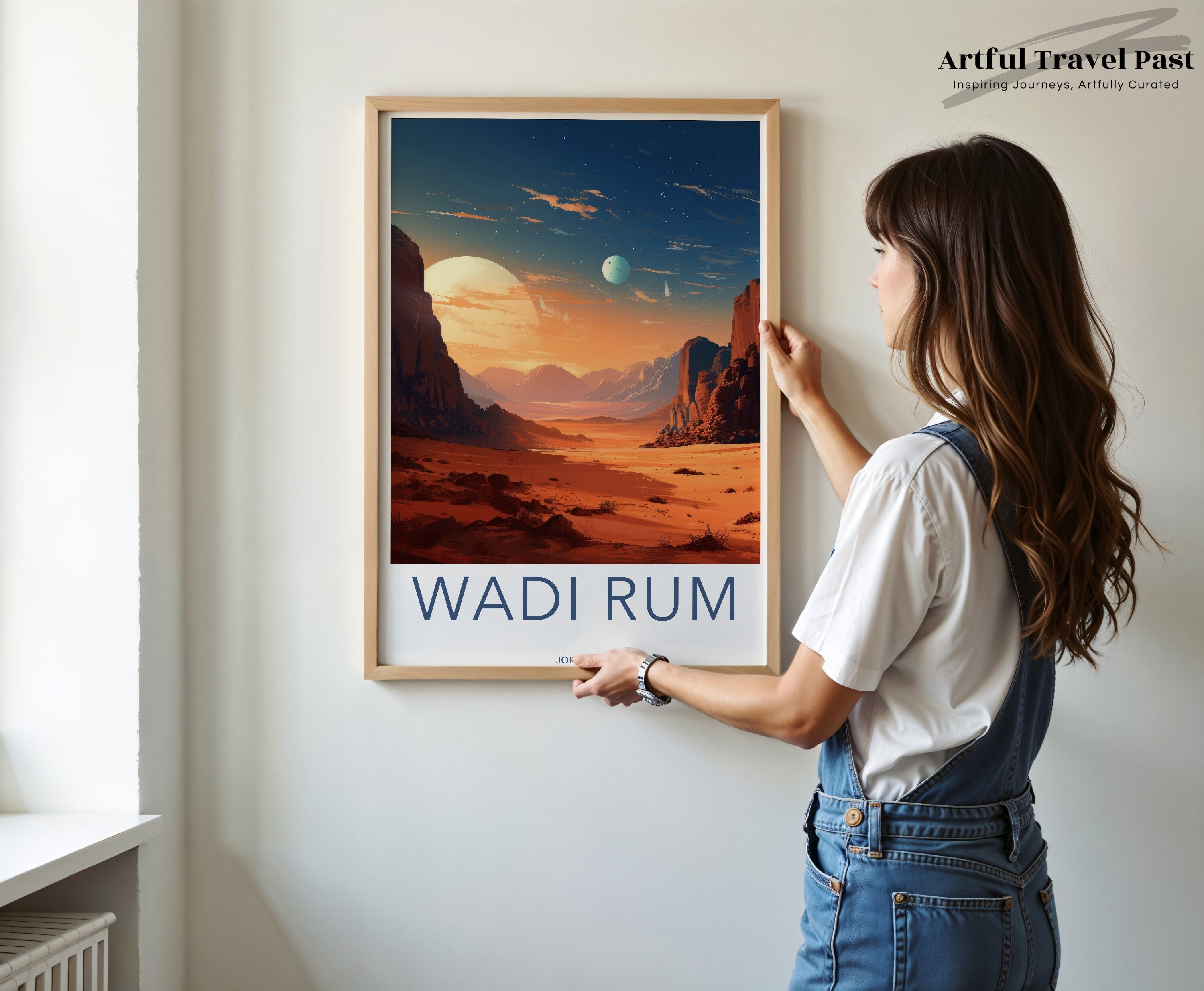 Wadi Rum Wall Art, Jordan Desert Landscape Print, Moonlit Night Sky Poster, Scenic Nature Artwork, Travel Souvenir Decor