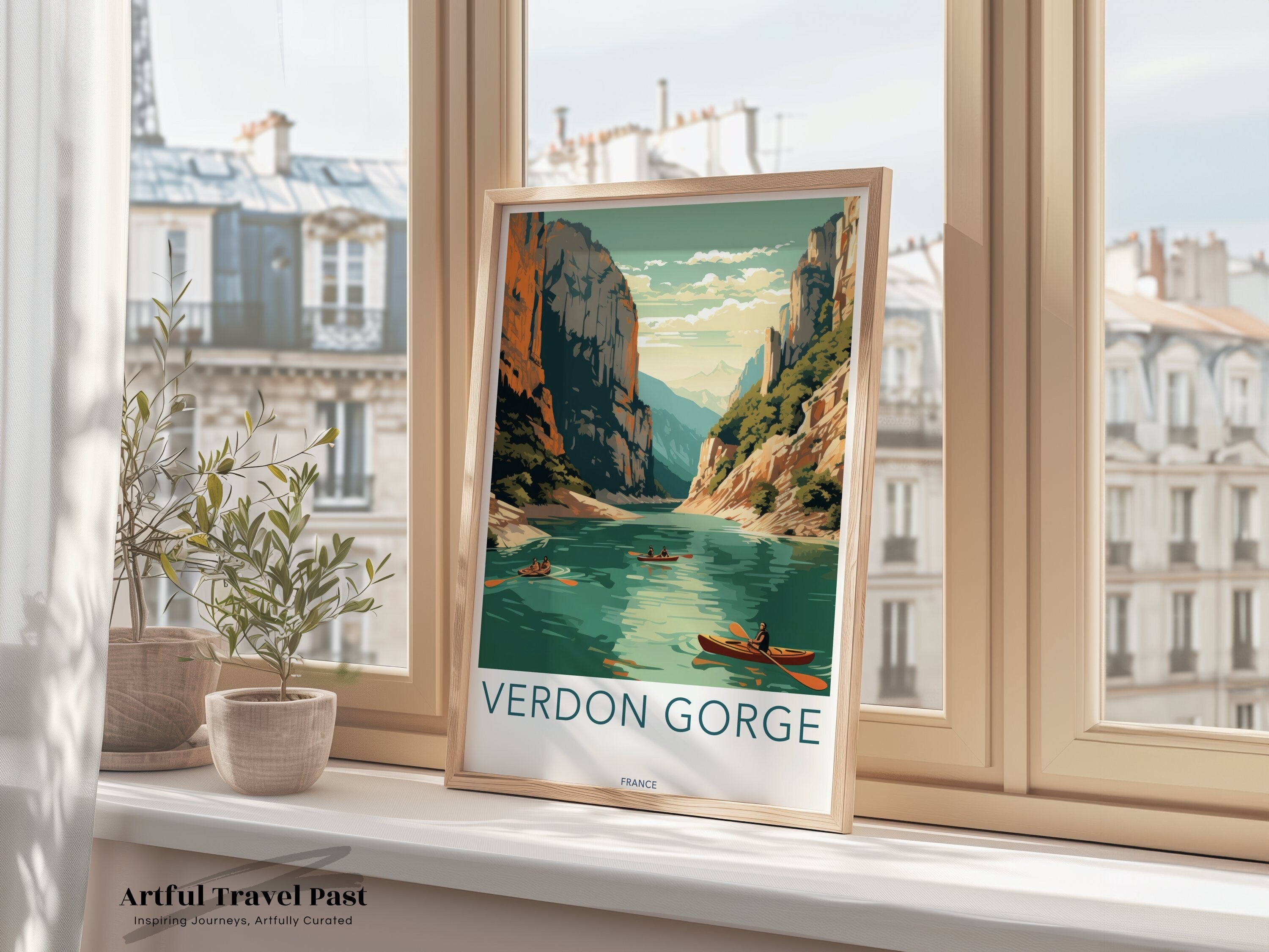 Verdon Gorge Wall Art Print, Vintage Travel Poster, Nature Landscape Artwork, French River Canyon Decor, Scenic France Illustration