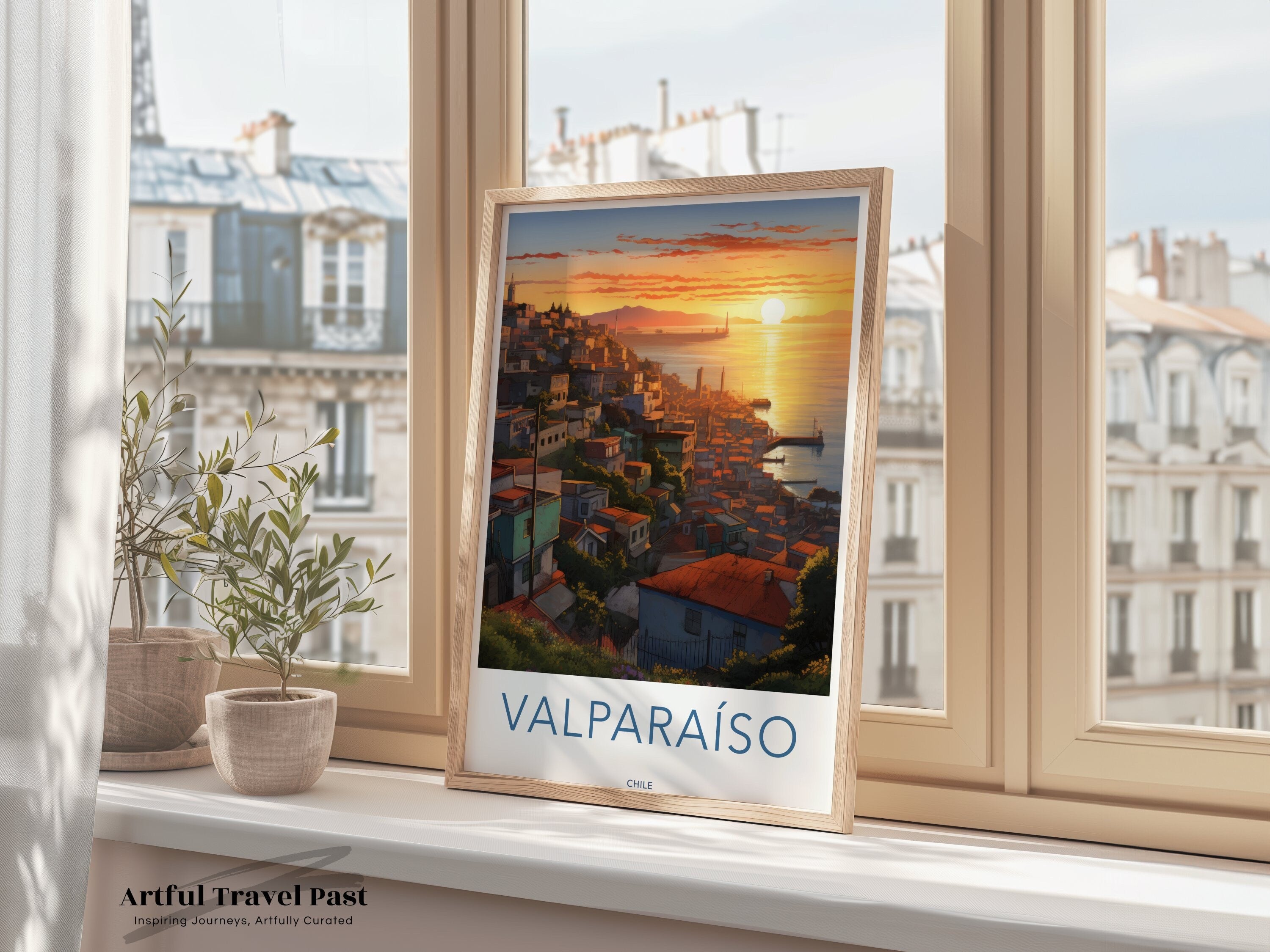 Valparaiso Chile Wall Art Sunset Coastal Cityscape Print, Scenic View Home Decor, Vibrant City Wall Art, Fine Art Poster