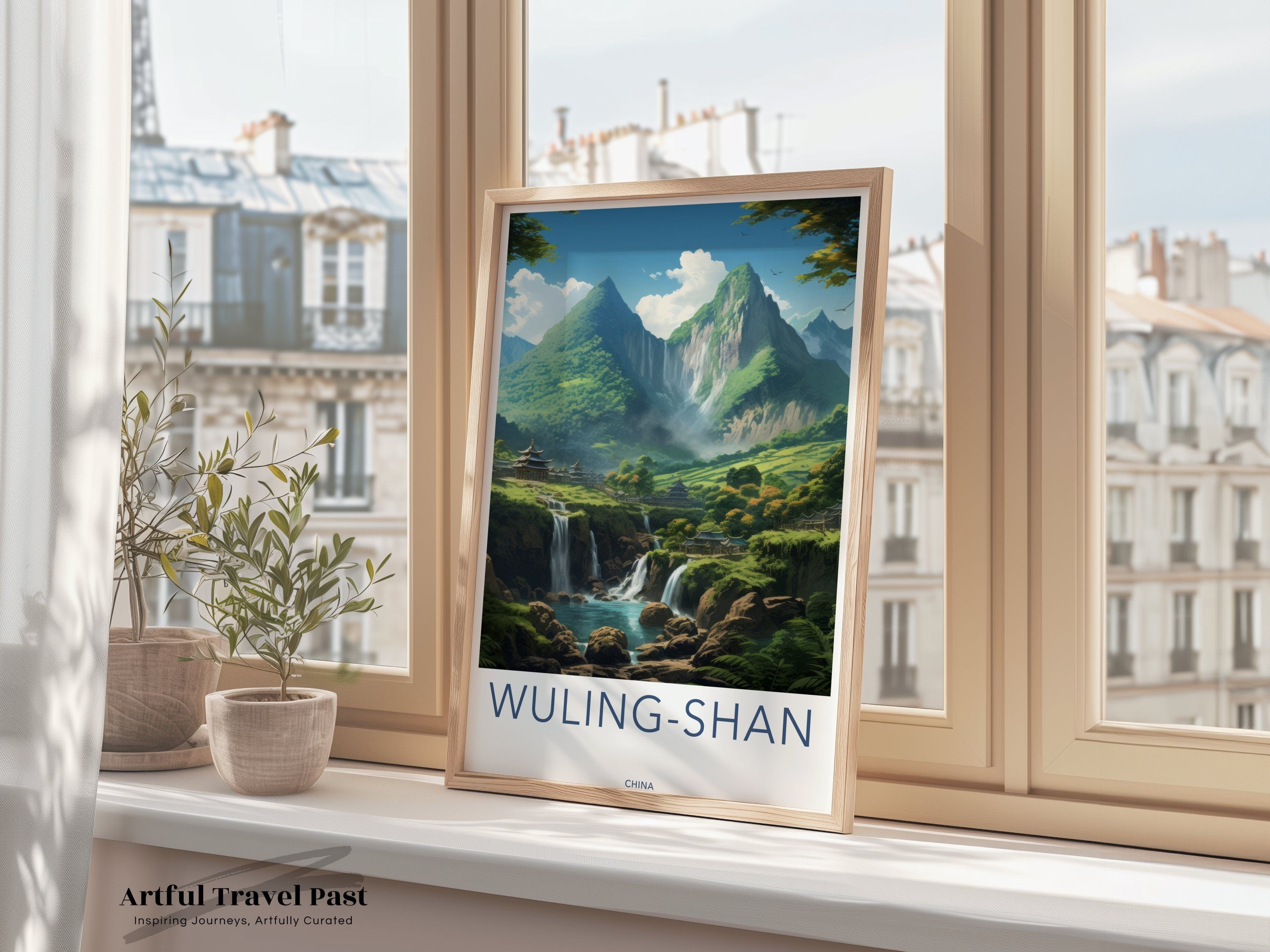 Wuling-Shan Wall Art, China Scenic Print, Mountain Waterfall Landscape, Nature Artwork, Asian Inspired Decoration, Tranquil Scenery Poster