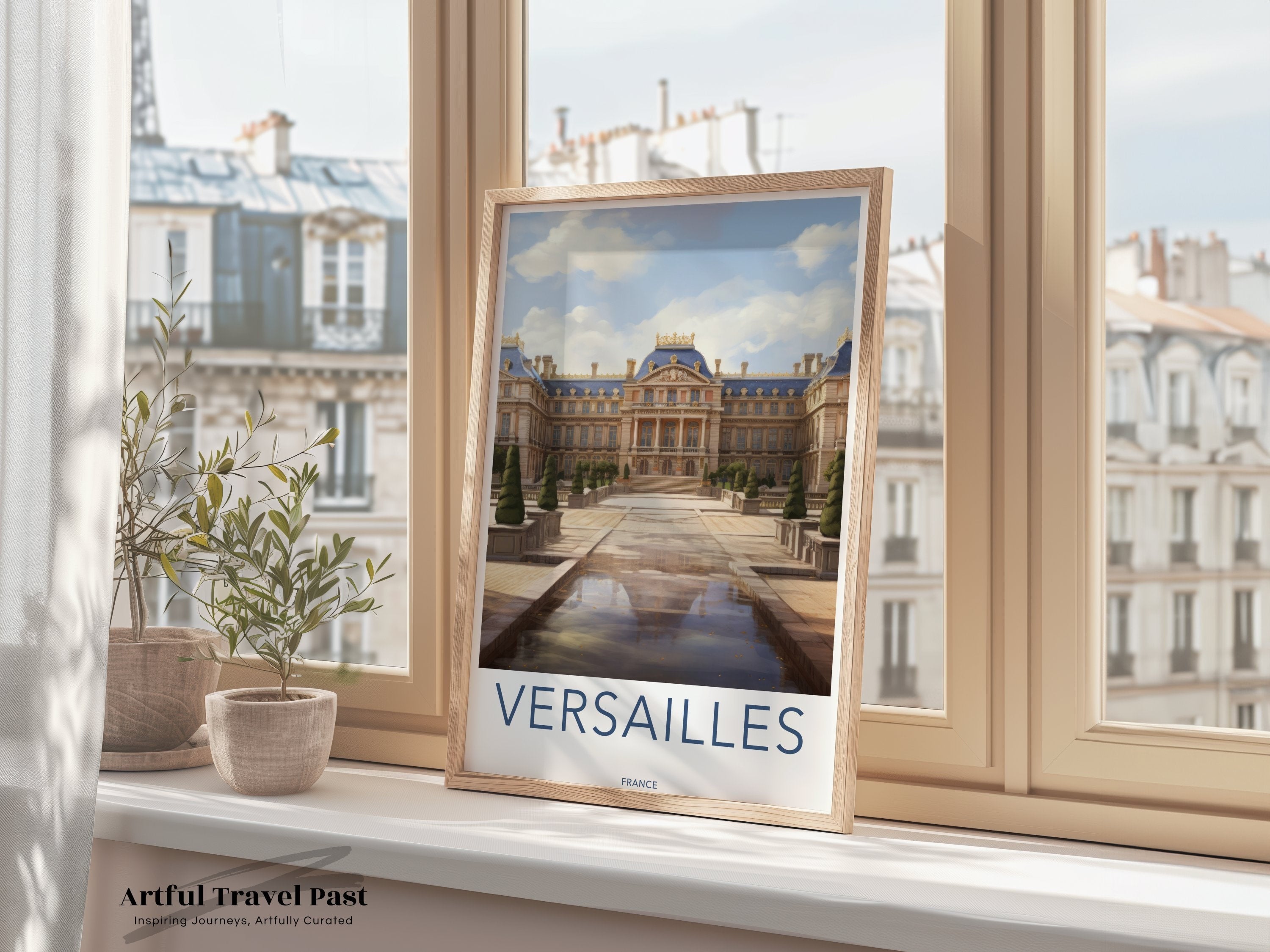 Versailles Wall Art, French Palace Poster, Historic Architecture Print, Elegant Chateau Illustration, France Travel Decor