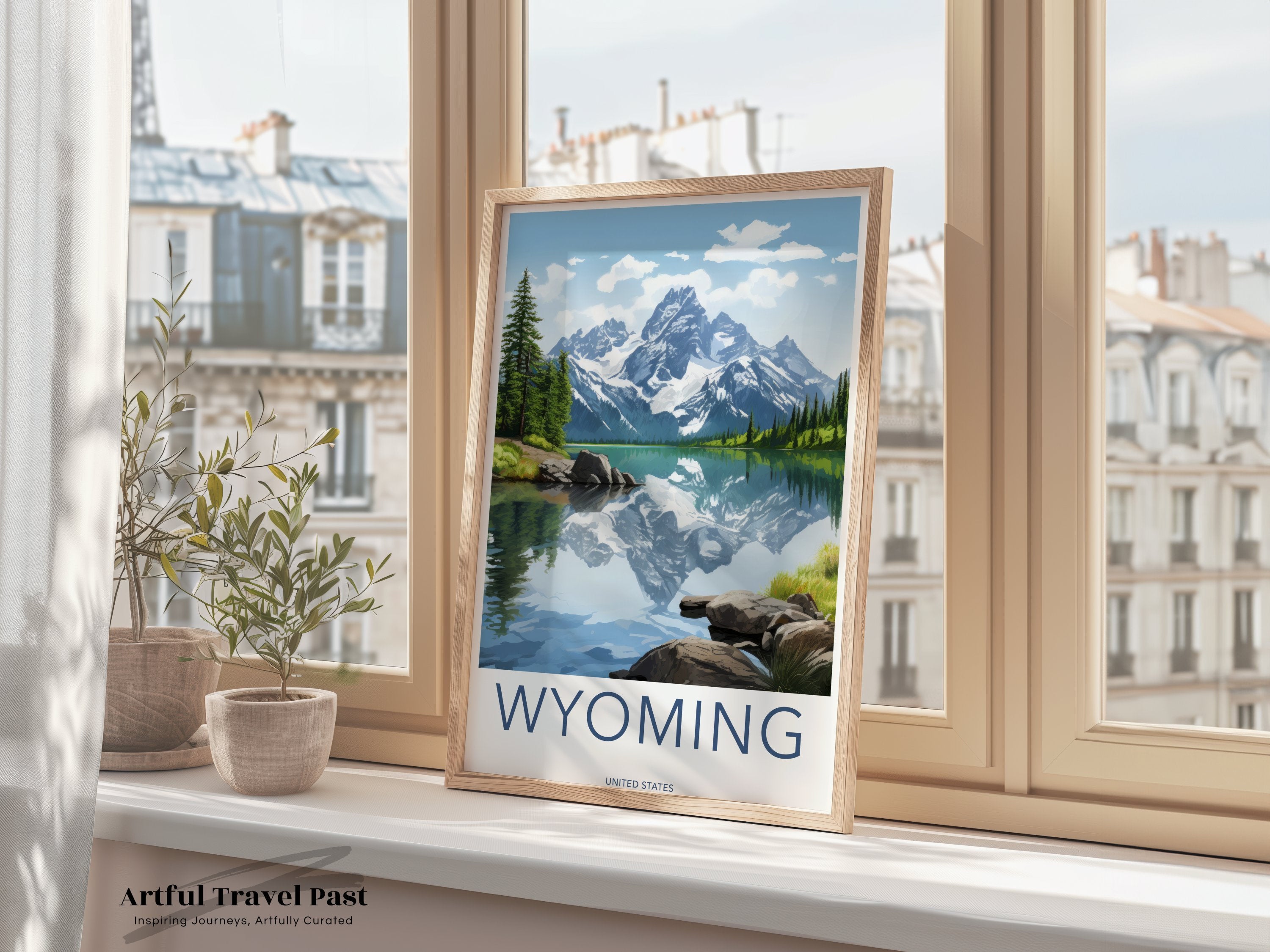 Wyoming Wall Art Print, Mountain Lake Art, Nature Landscape Poster, Wyoming Home Decor, Scenic Wall Decoration, USA Travel Art