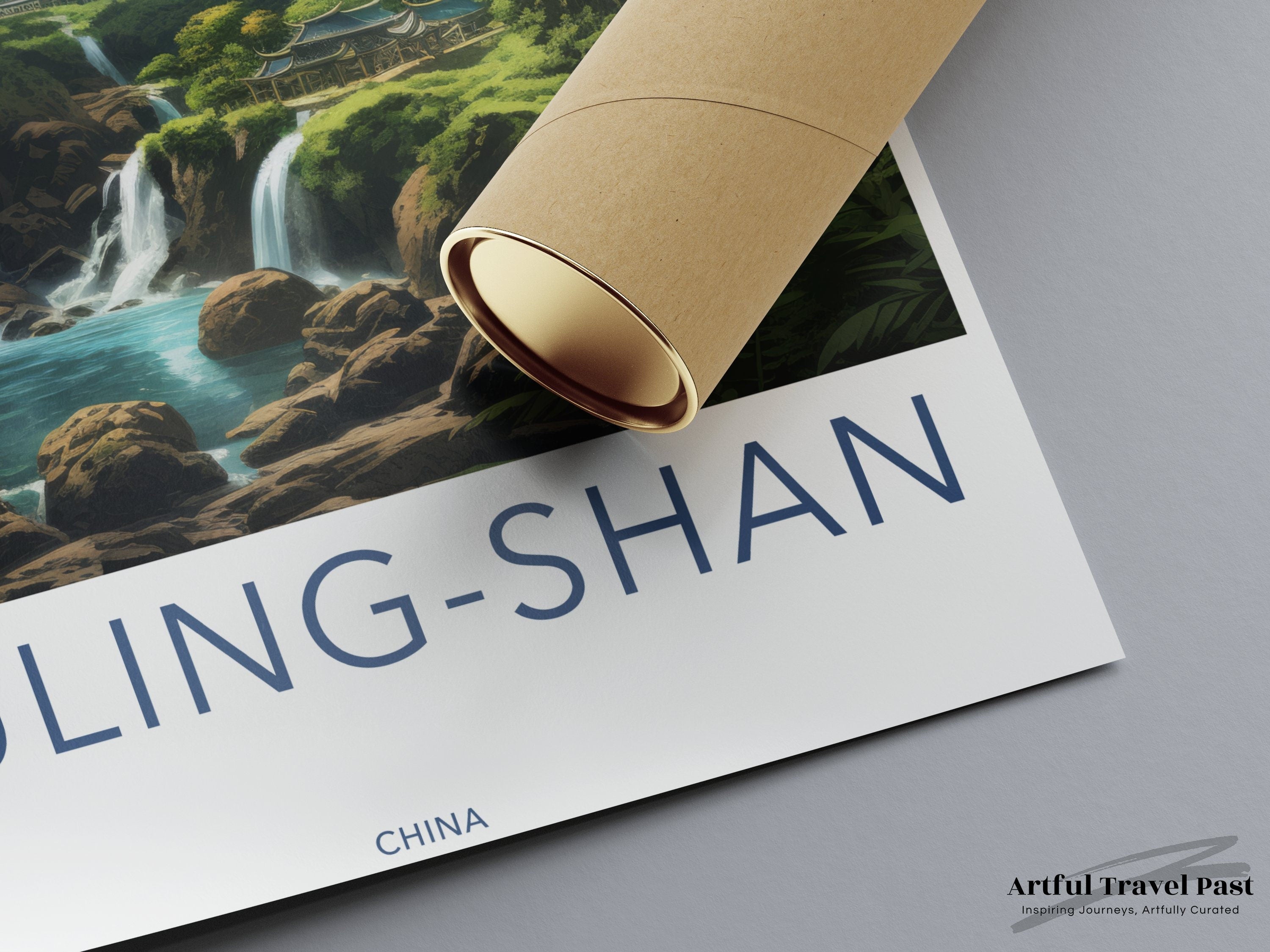 Wuling-Shan Wall Art, China Scenic Print, Mountain Waterfall Landscape, Nature Artwork, Asian Inspired Decoration, Tranquil Scenery Poster