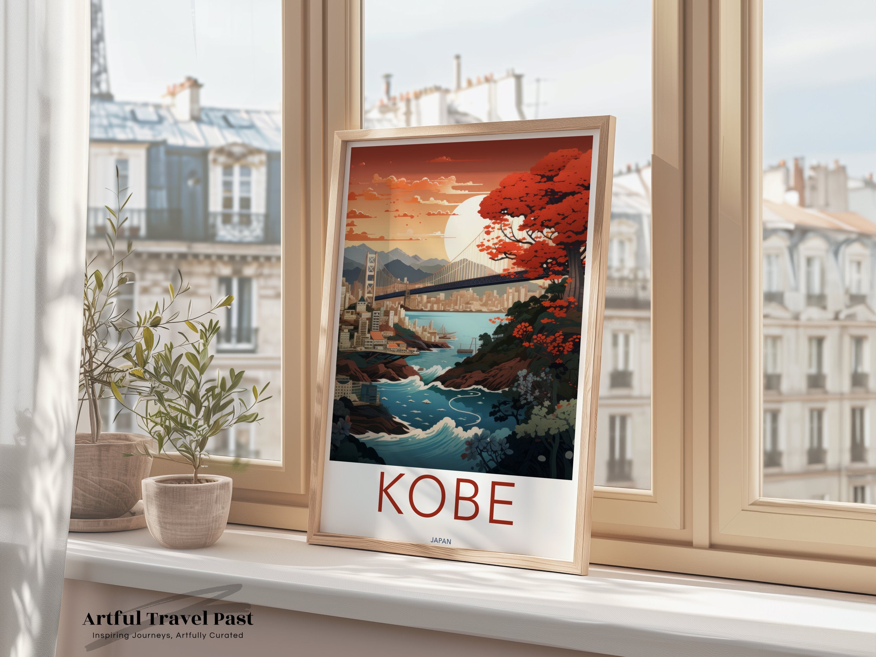 Kobe Wall Art, Japan Scenic Poster, Architectural Wonders, Beautiful Kobe Cityscape, Nature and Culture Artwork, Coastal View