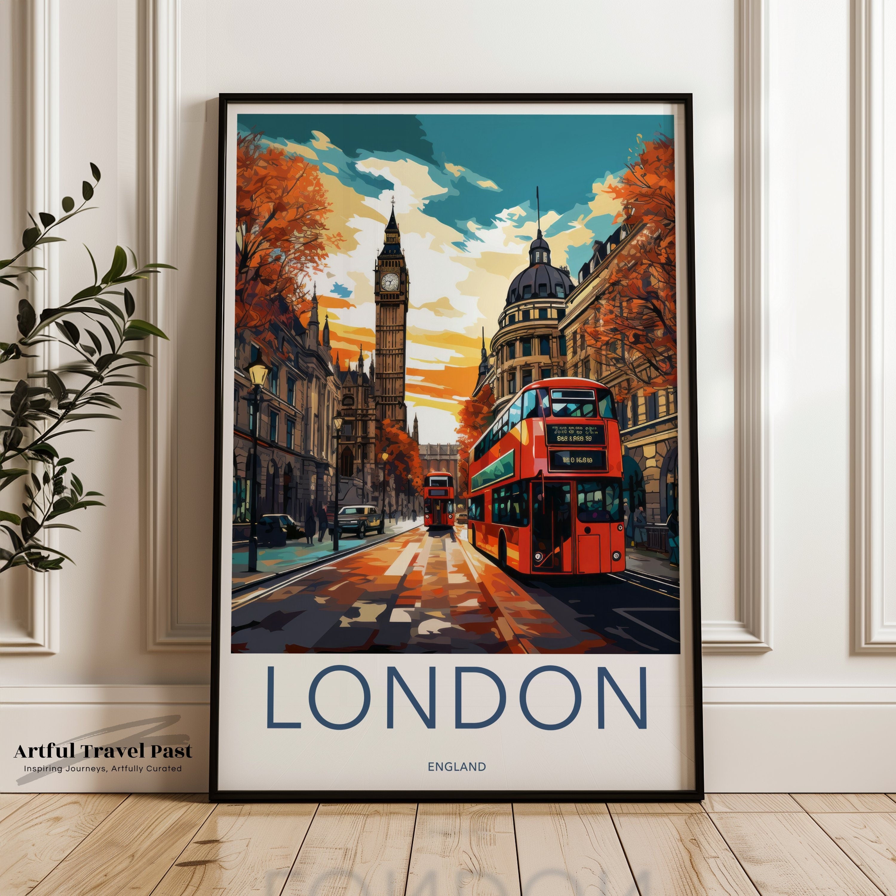 London Wall Art, Big Ben Artwork, Iconic Red Buses Print, Cityscape Decoration, Urban Landscape Poster, British Architecture Art