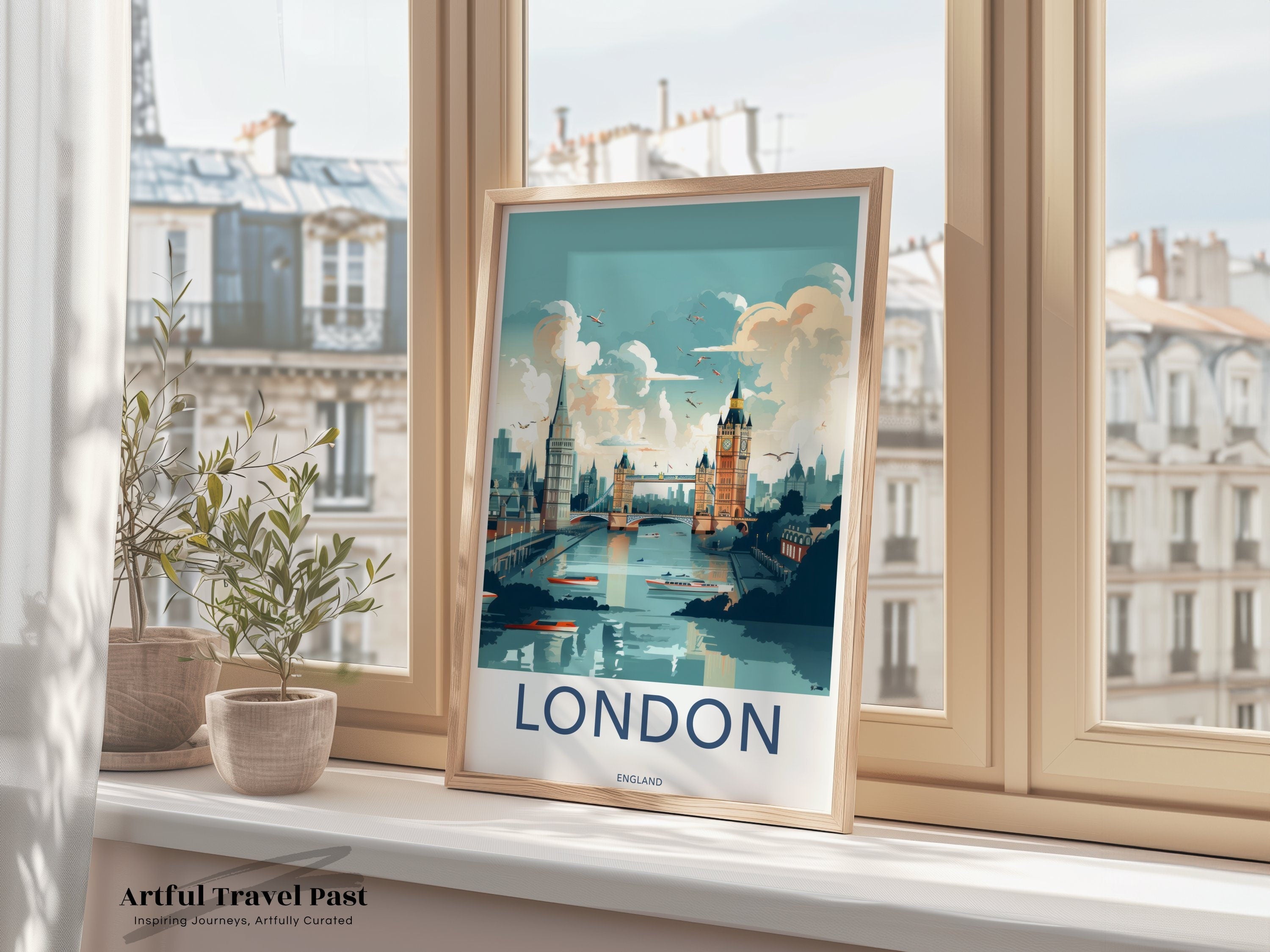 London Skyline Illustration, Iconic Landmarks Wall Art, Vintage Travel Poster, Urban Landscape Print, Home Decor, Art Gift, Cityscape