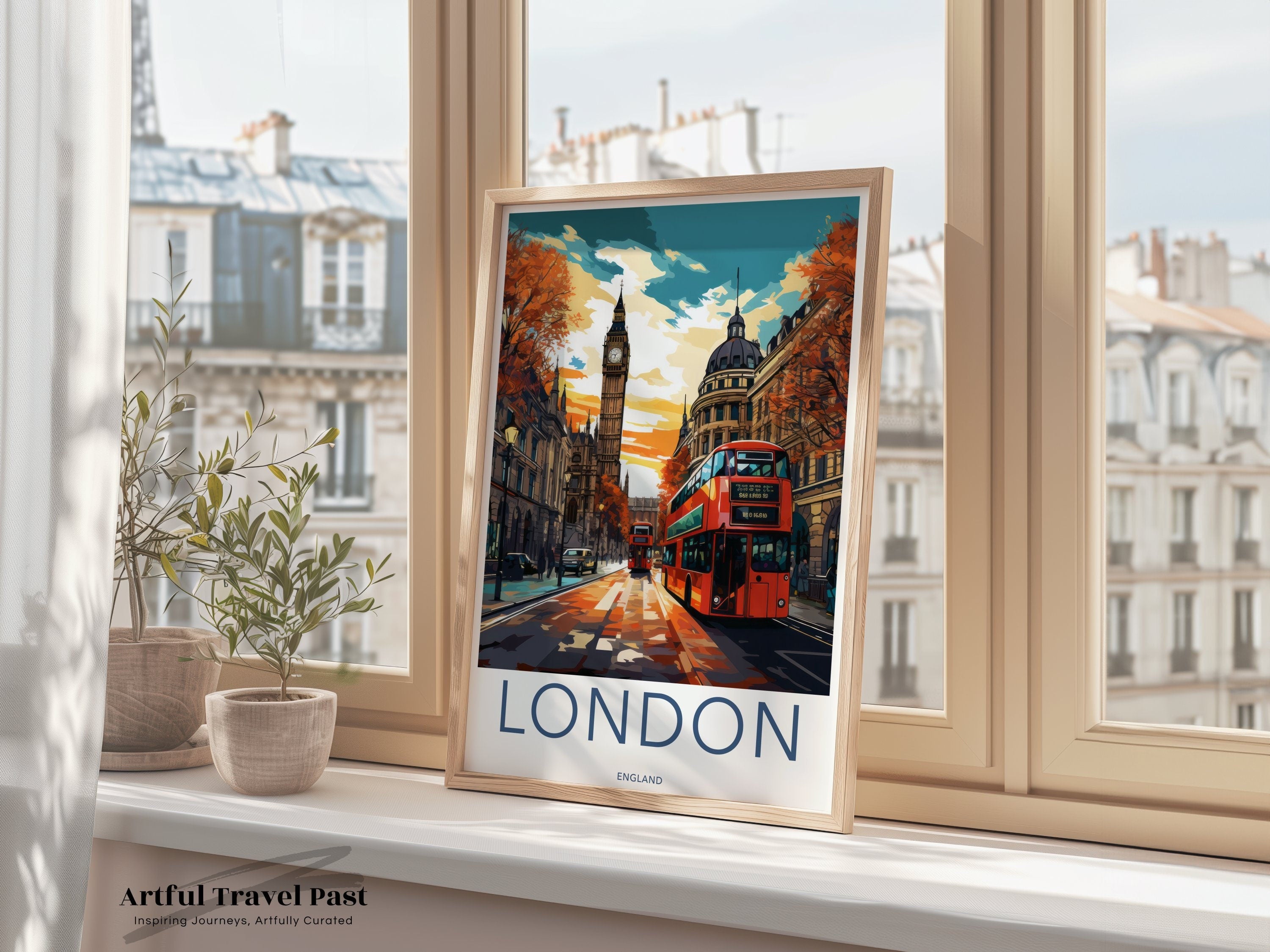 London Wall Art, Big Ben Artwork, Iconic Red Buses Print, Cityscape Decoration, Urban Landscape Poster, British Architecture Art