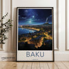 Wall Art Baku Poster | Starry Night Skyline | Azerbaijan Wall Art