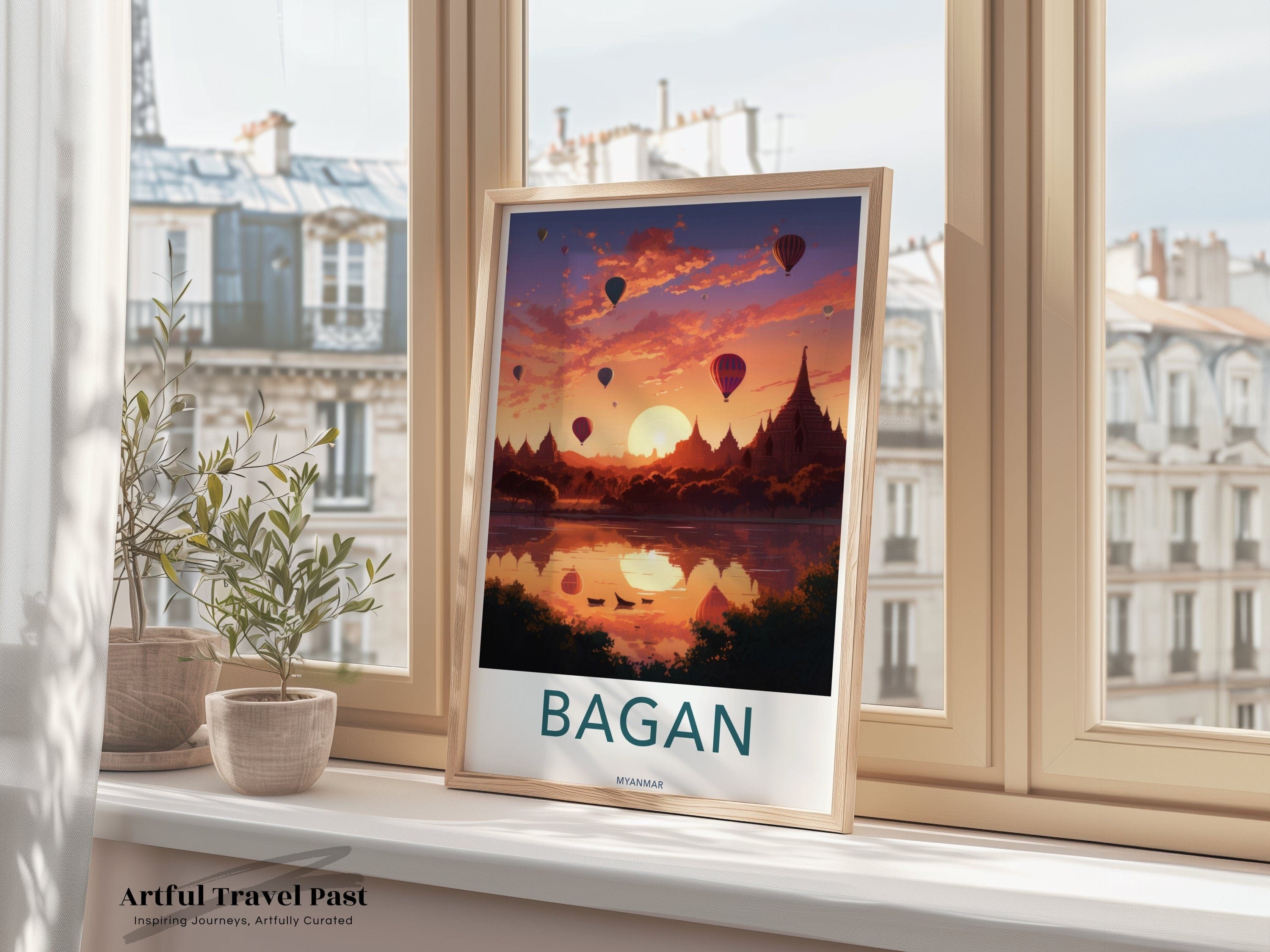 Wall Art Bagan Sunset Poster | Myanmar Wall Art | Asia Decor