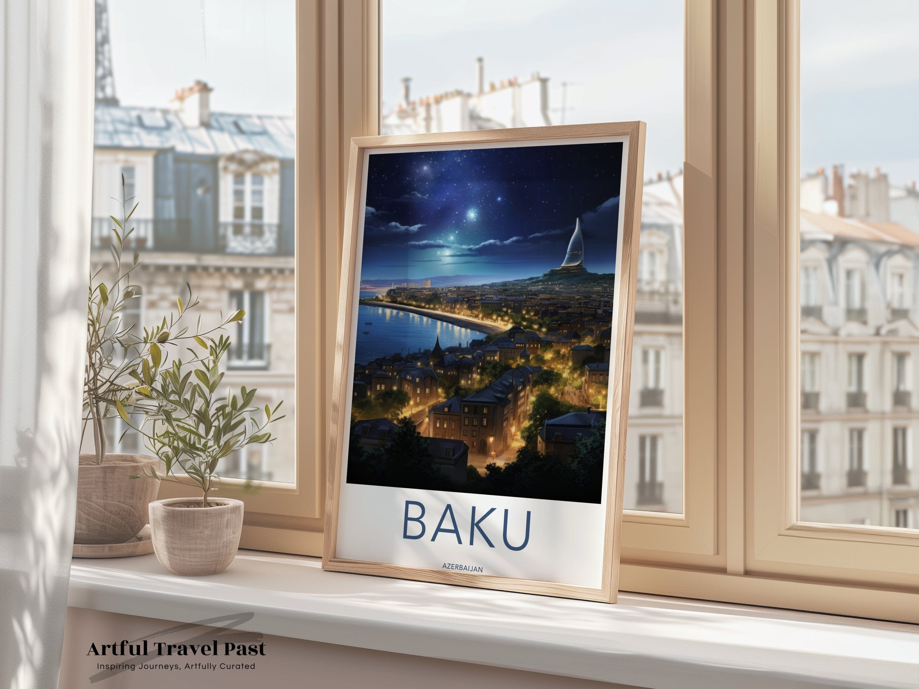 Wall Art Baku Poster | Starry Night Skyline | Azerbaijan Wall Art