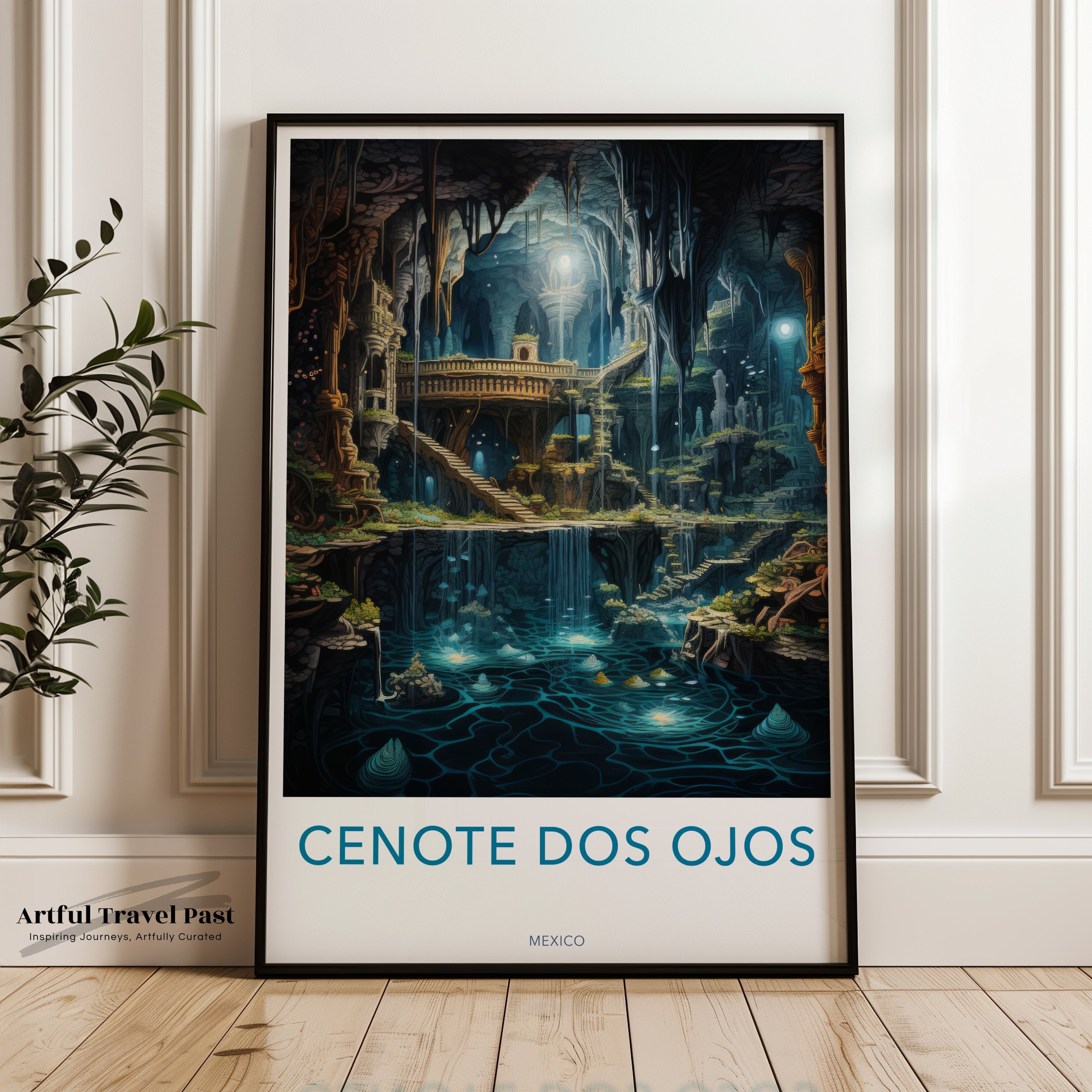 Cenote Dos Ojos Wall Art, Fantasy Cave Decor, Magical Underground Scene, Mystical Art Print, Nature Inspired Poster, Mexico