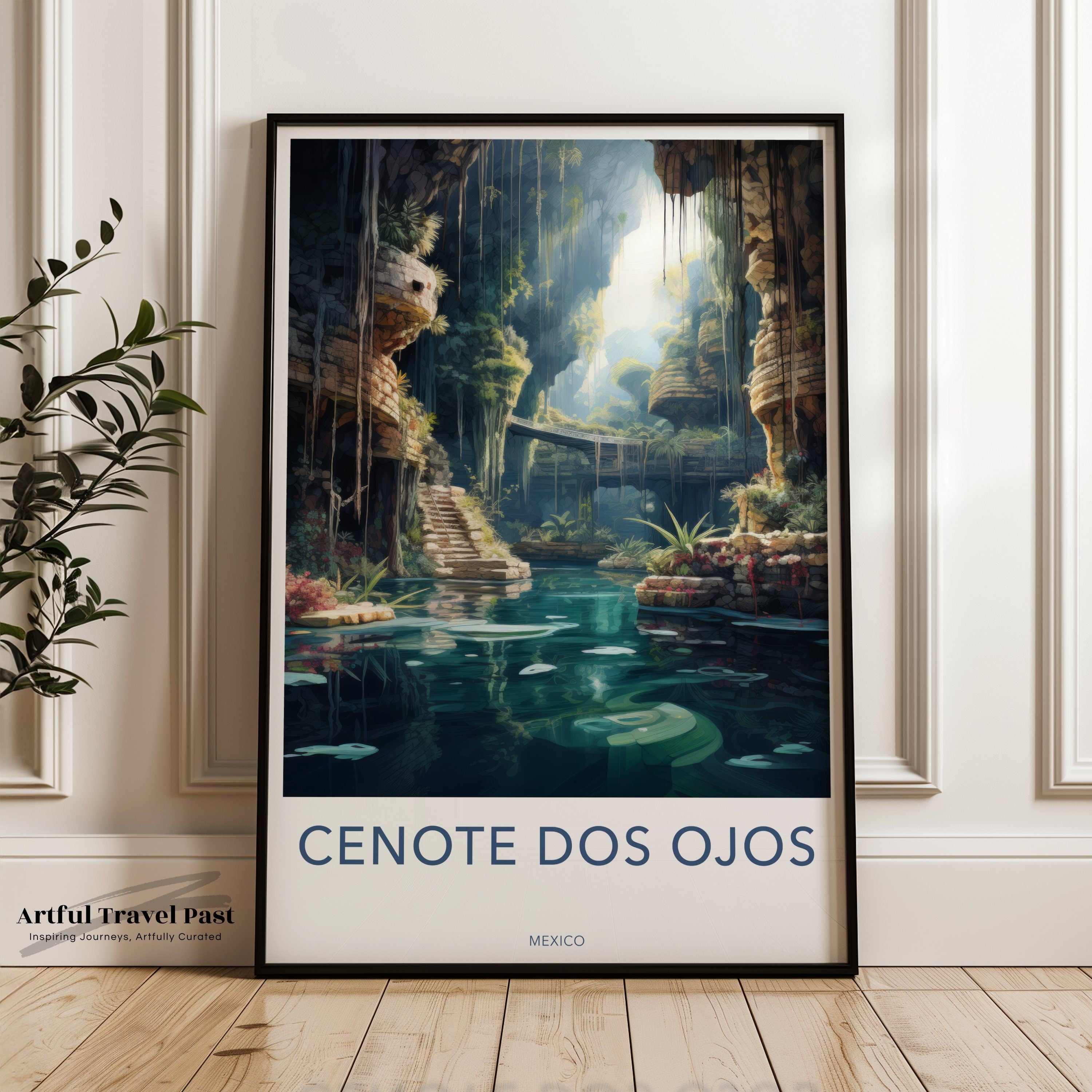 Stunning Nature Cave Wall Art, Mystic Underground Pool Print, Cenote Landscape, Tropical Jungle Decor, Mexico Adventure Poster