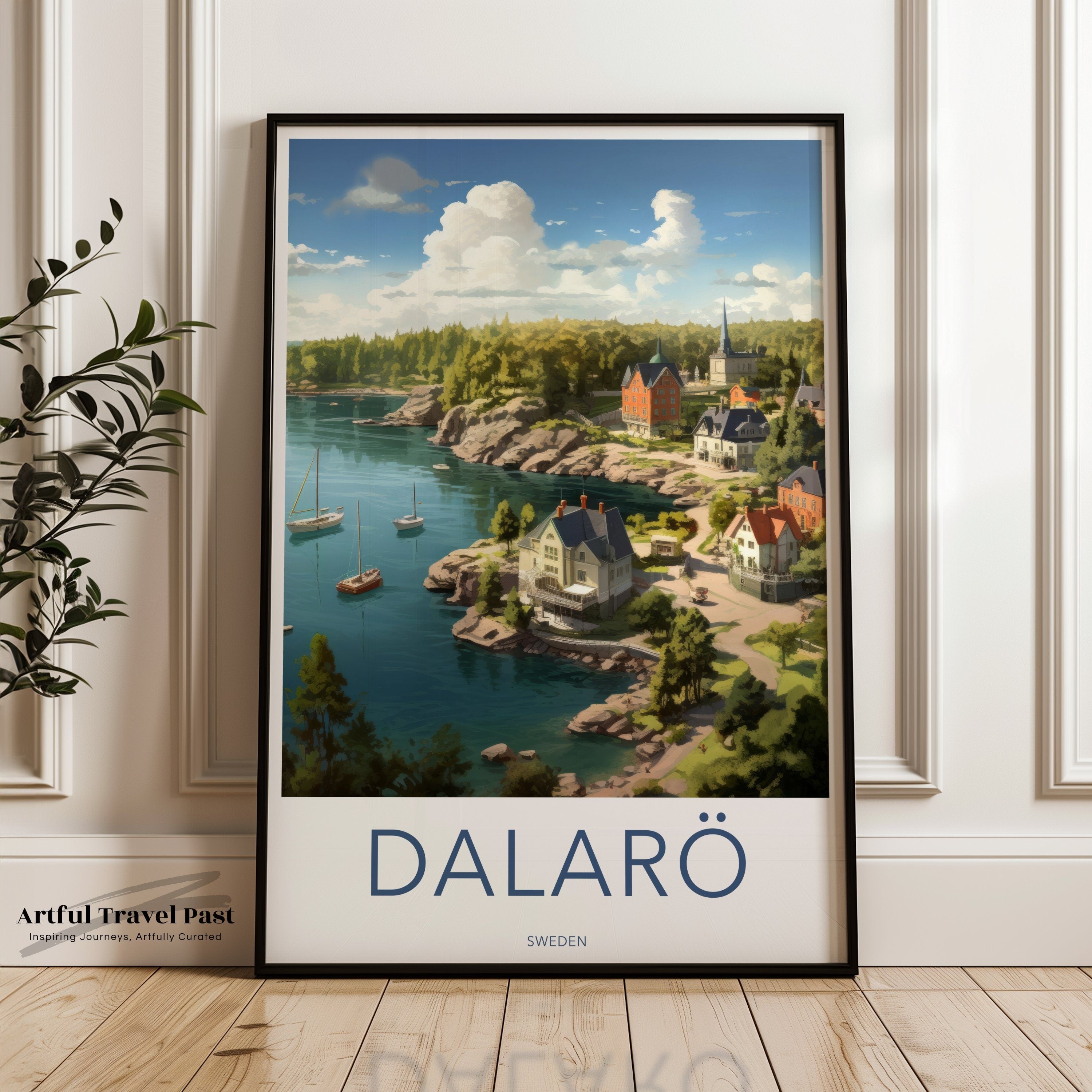 Scenic Dalaro Sweden Wall Art Print, Coastal Village Landscape Artwork, Nautical Home Decor, Vintage Travel Poster