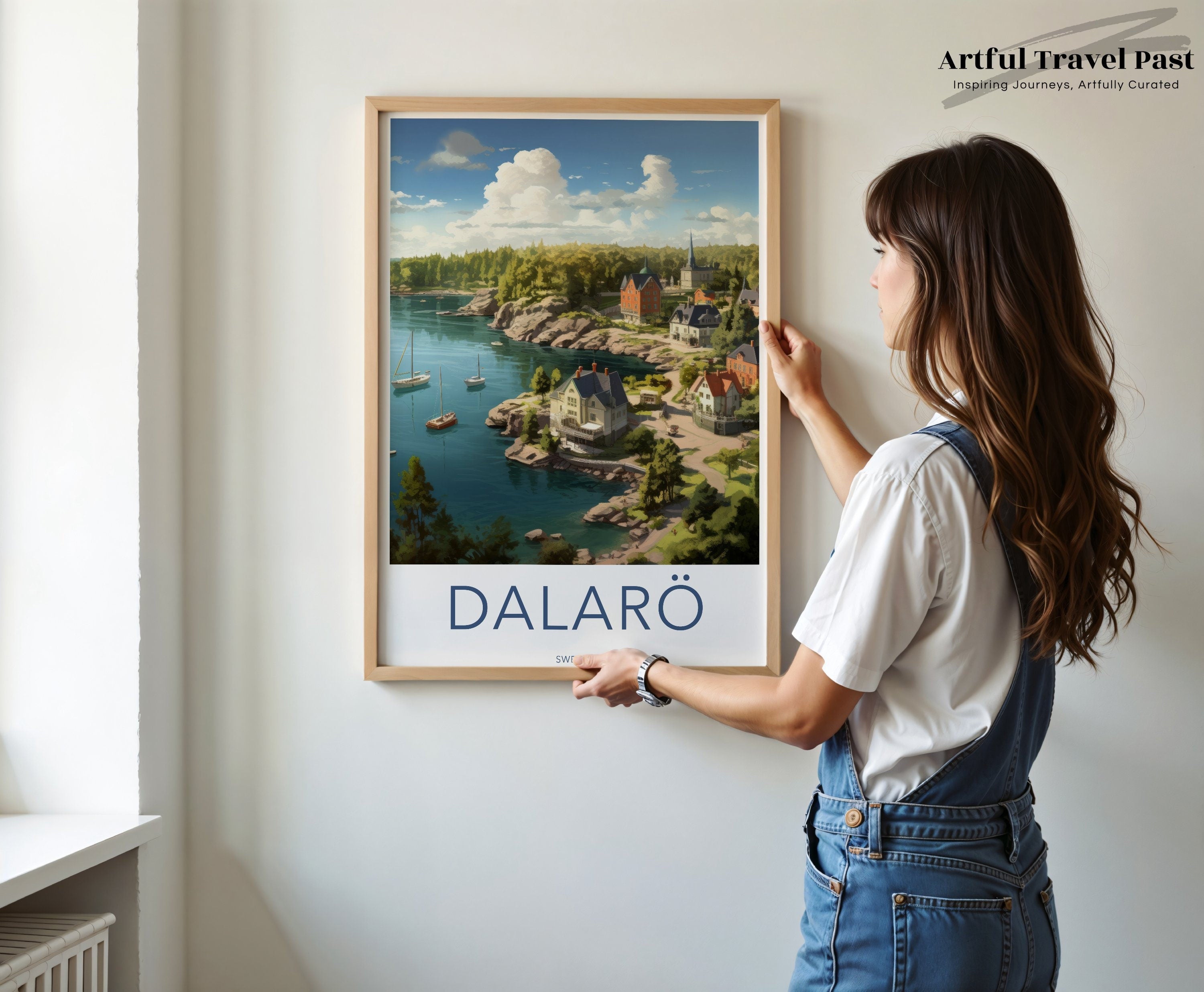 Scenic Dalaro Sweden Wall Art Print, Coastal Village Landscape Artwork, Nautical Home Decor, Vintage Travel Poster