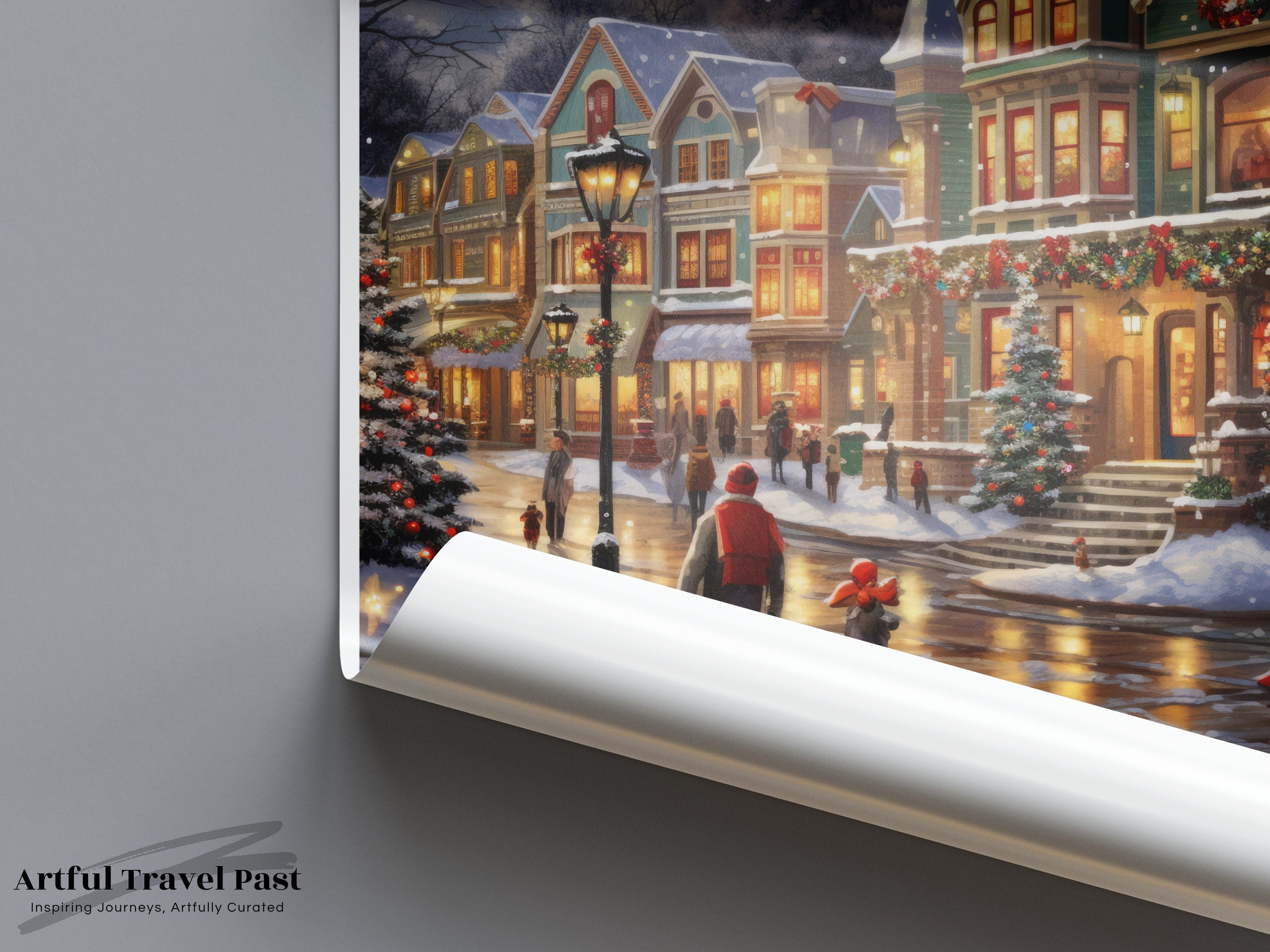 Chicago Winter Wonderland Scene, Snowy Street Art, Christmas Town Wall Decor, Festive Print, Holiday Home Decoration