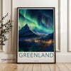 Greenland Wall Art, Northern Lights, Aurora Borealis, Mountain Landscape, Scenic View, Travel Poster, Arctic Night Sky, Wall Decor