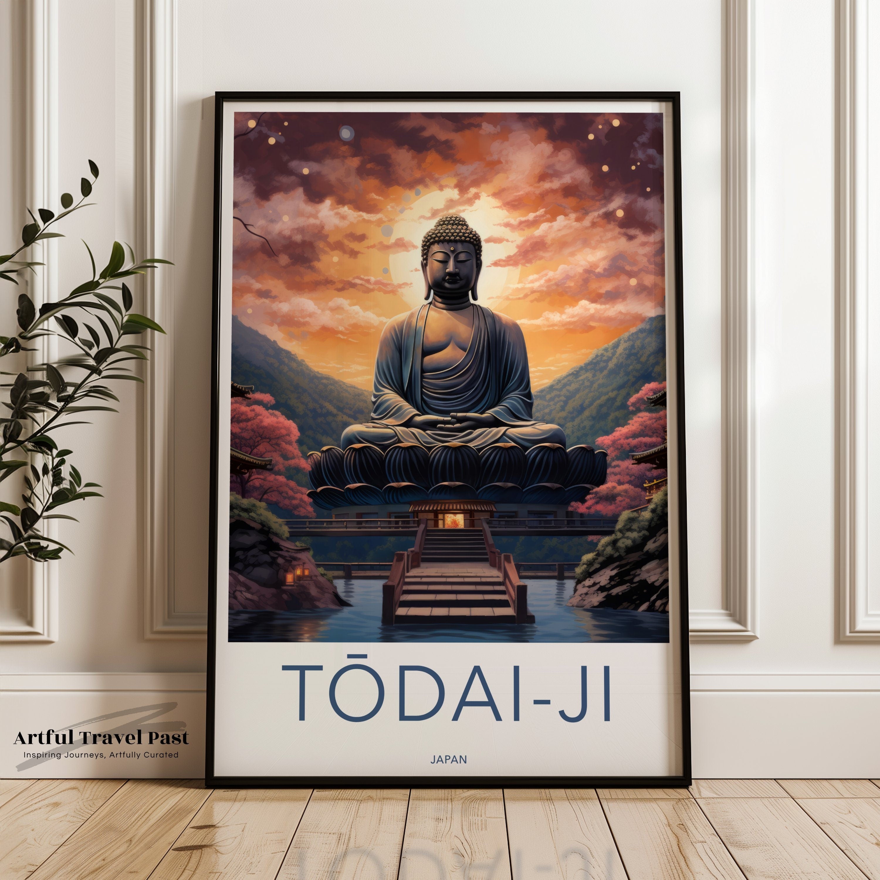 Buddha Wall Art, Japanese Temple Print, Tōdai-ji Poster, Sunset Art, Tranquil Home Decor, Zen Meditation Artwork, Spiritual Gift