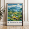 Southeast Asian mountain landscape wall art, Vietnam rice terraces print, pastoral countryside decor, farmer and animals