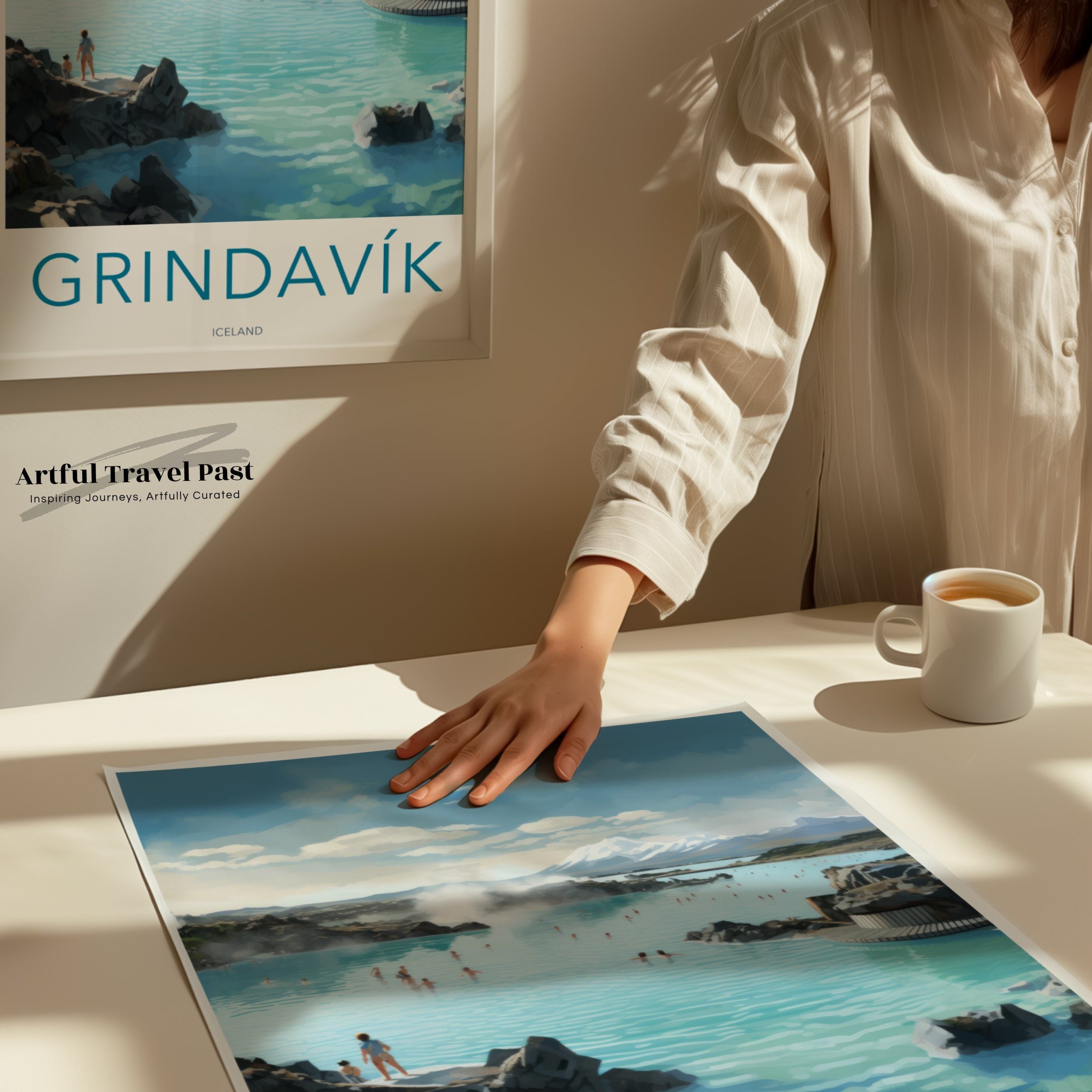 Grindavik Iceland Wall Art Print, Thermal Pool Poster, Scandinavian Travel Decor, Nordic Landscape Artwork, Coastal Home Decor