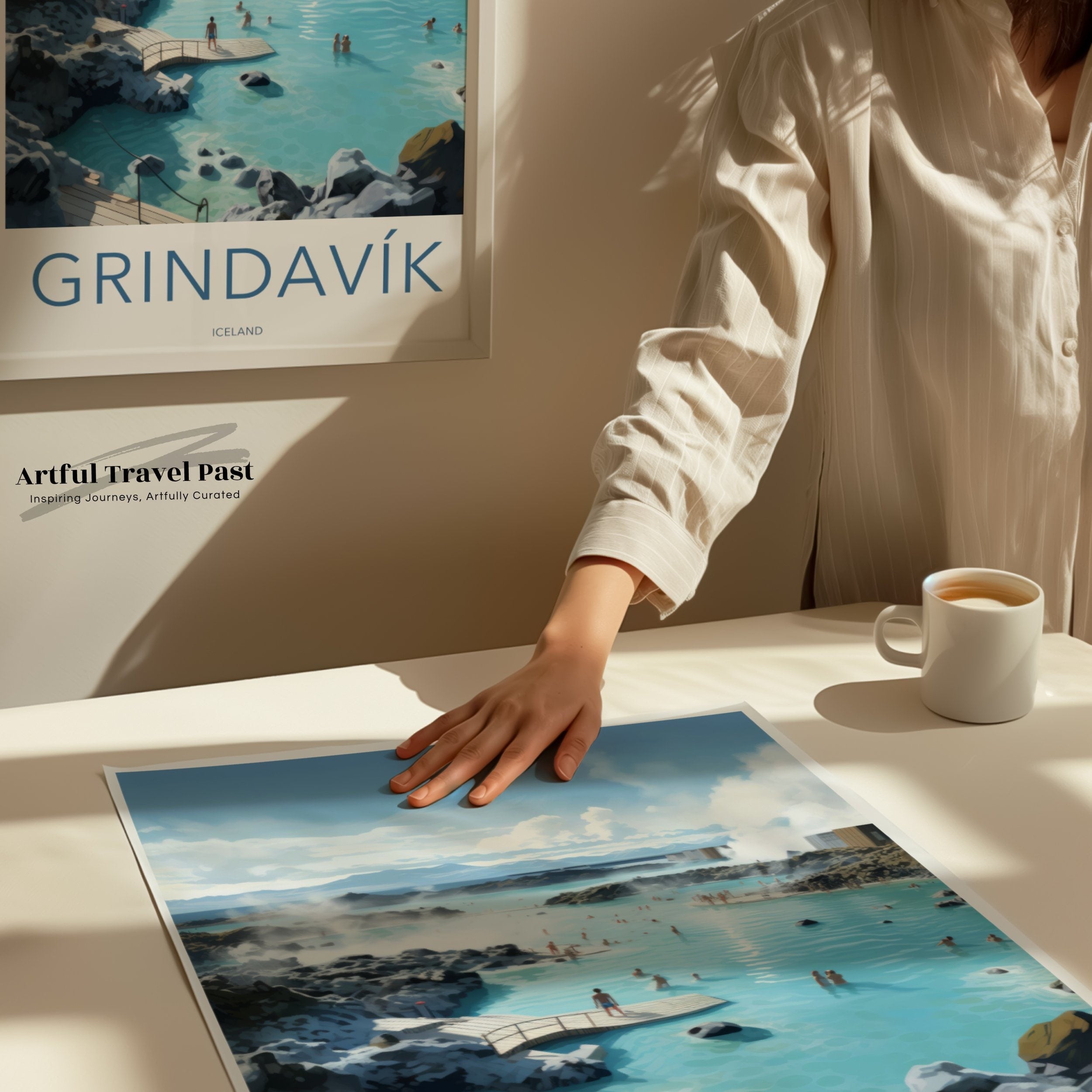 Grindavik Iceland Wall Art, Blue Lagoon Poster, Scandinavian Art Print, Nordic Decor, Gift for Travel Lovers, Minimalist Landscape Art