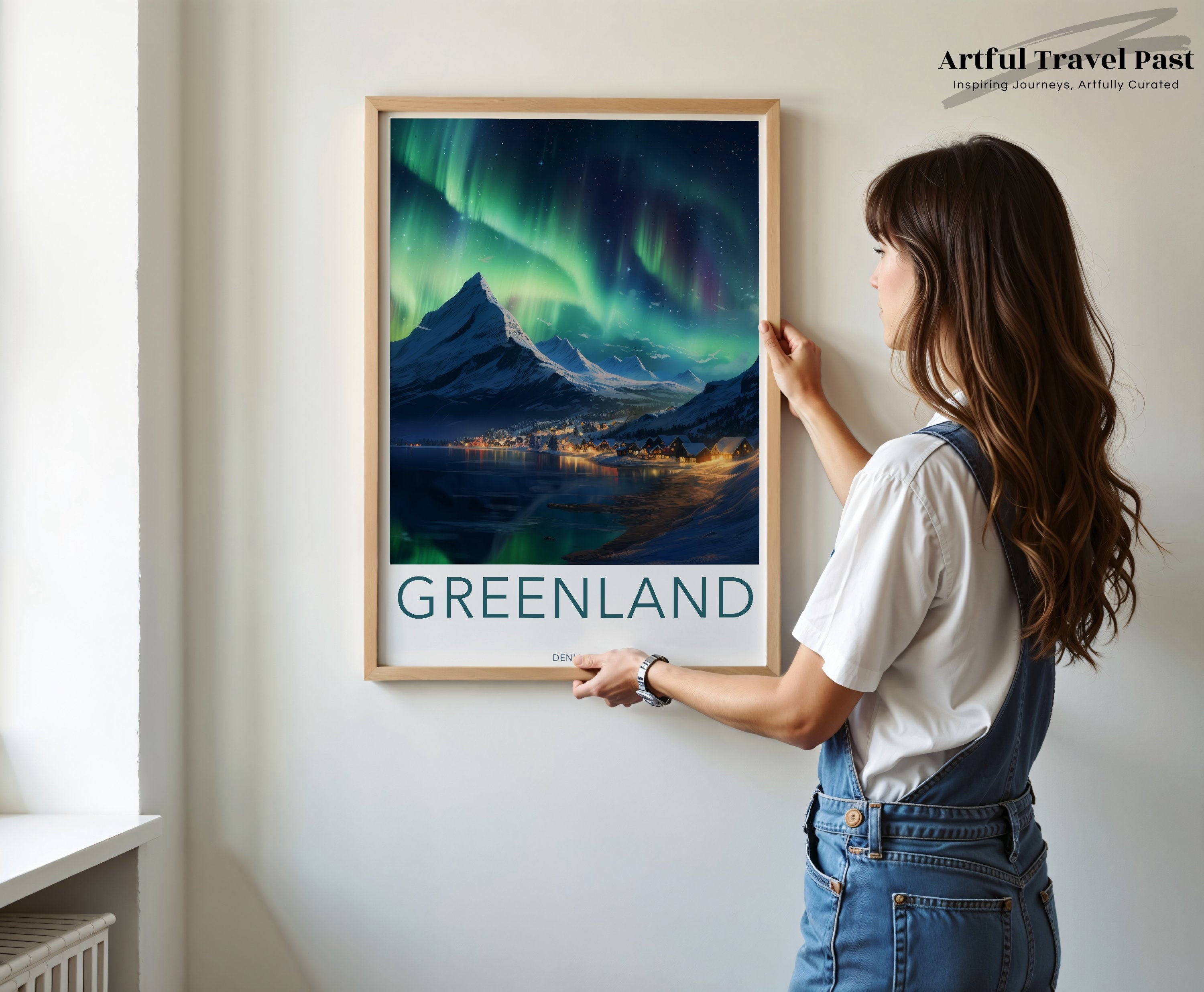 Greenland Wall Art, Northern Lights, Aurora Borealis, Mountain Landscape, Scenic View, Travel Poster, Arctic Night Sky, Wall Decor