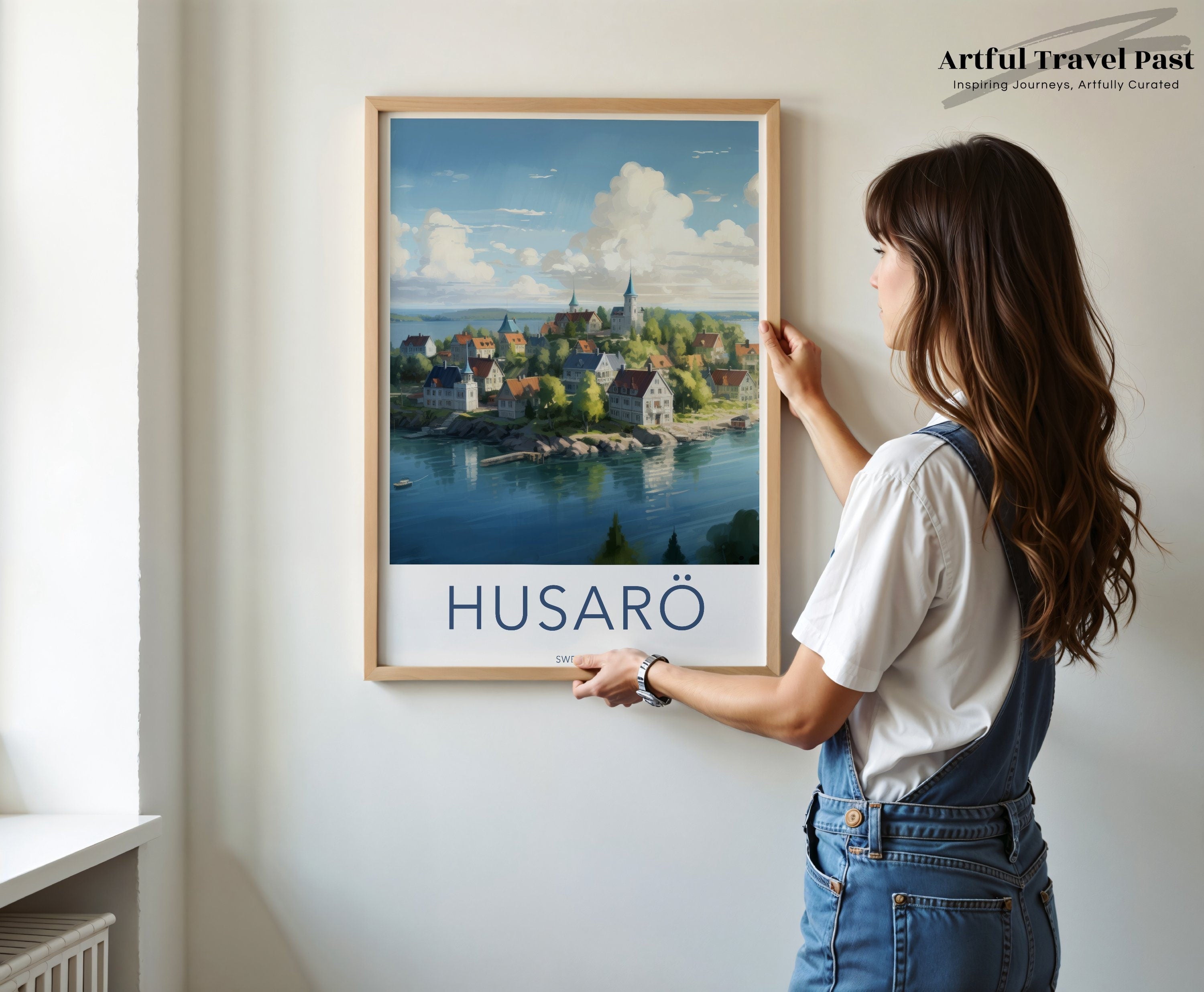 Husaro Sweden Coastal Village Print, Scandinavian Landscape Wall Art, Nordic Seaside Decor, Swedish Island Poster, Art Print