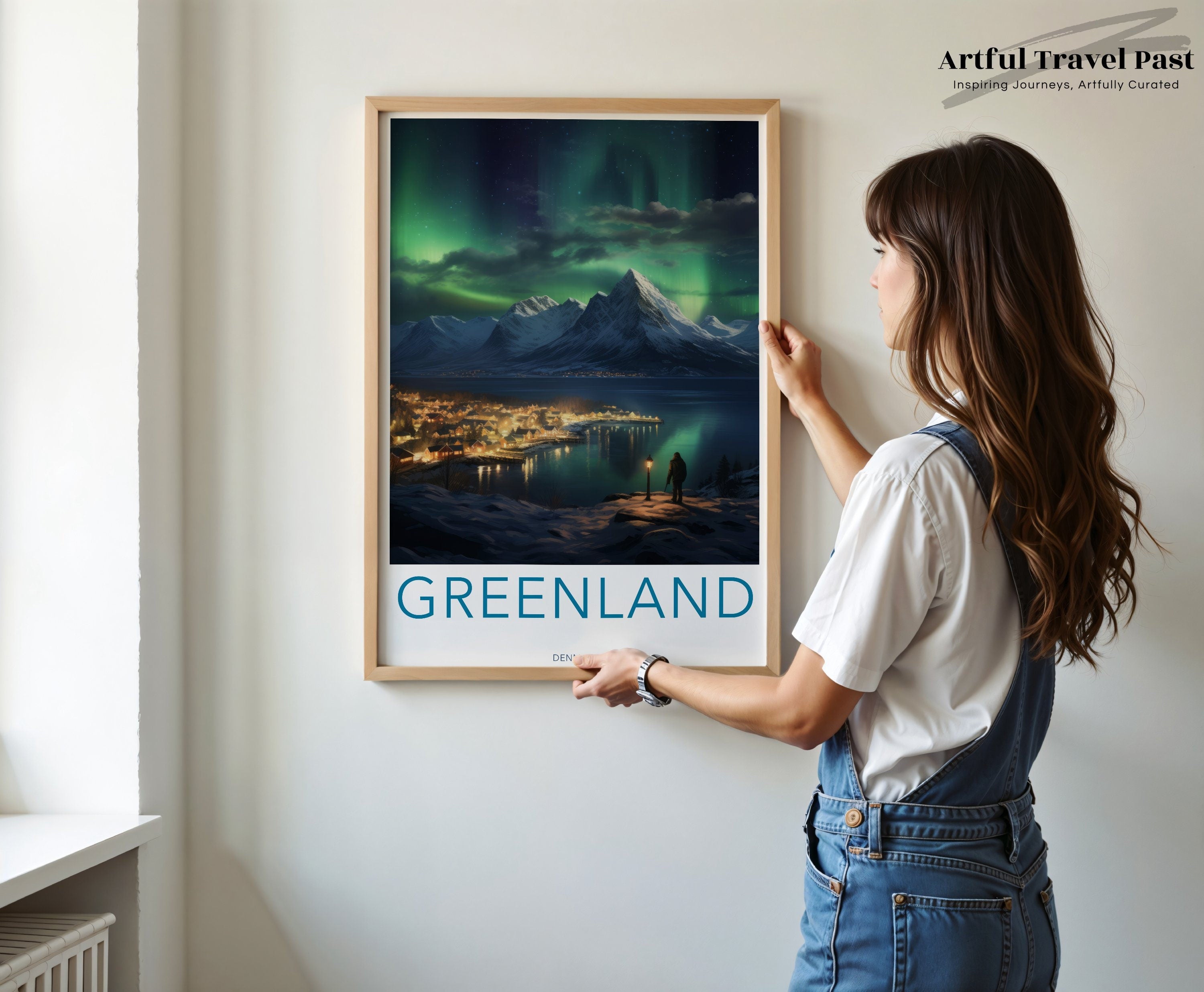 Greenland Northern Lights Wall Art Print, Scenic Mountain Landscape Poster, Winter Night Art, Aurora Canvas Decor, Travel Inspired