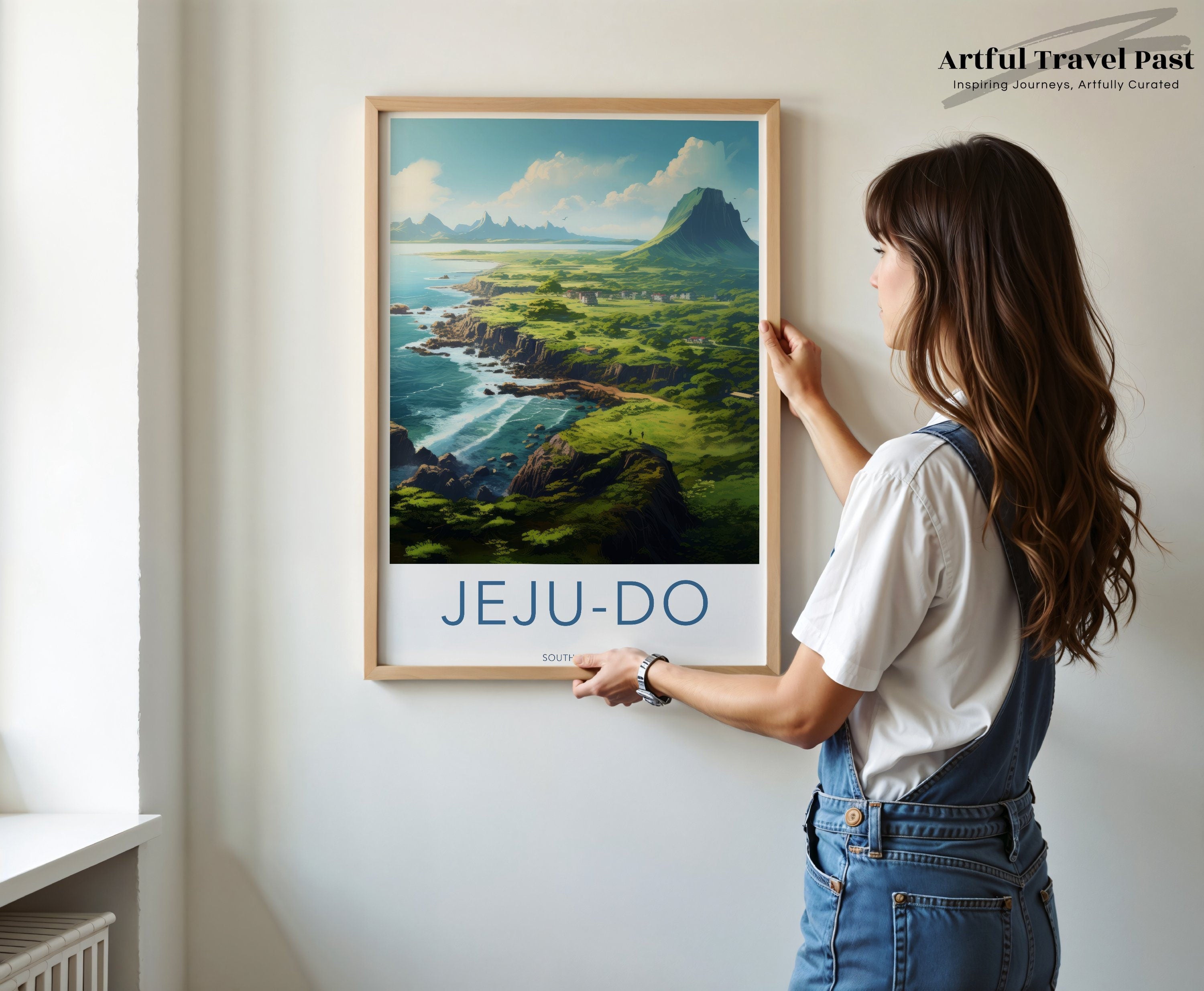 Landscape Wall Art Jeju-do Poster, South Korea Scenic Print, Nature Artwork, Coastal Mountain Decor, Travel Destination Art