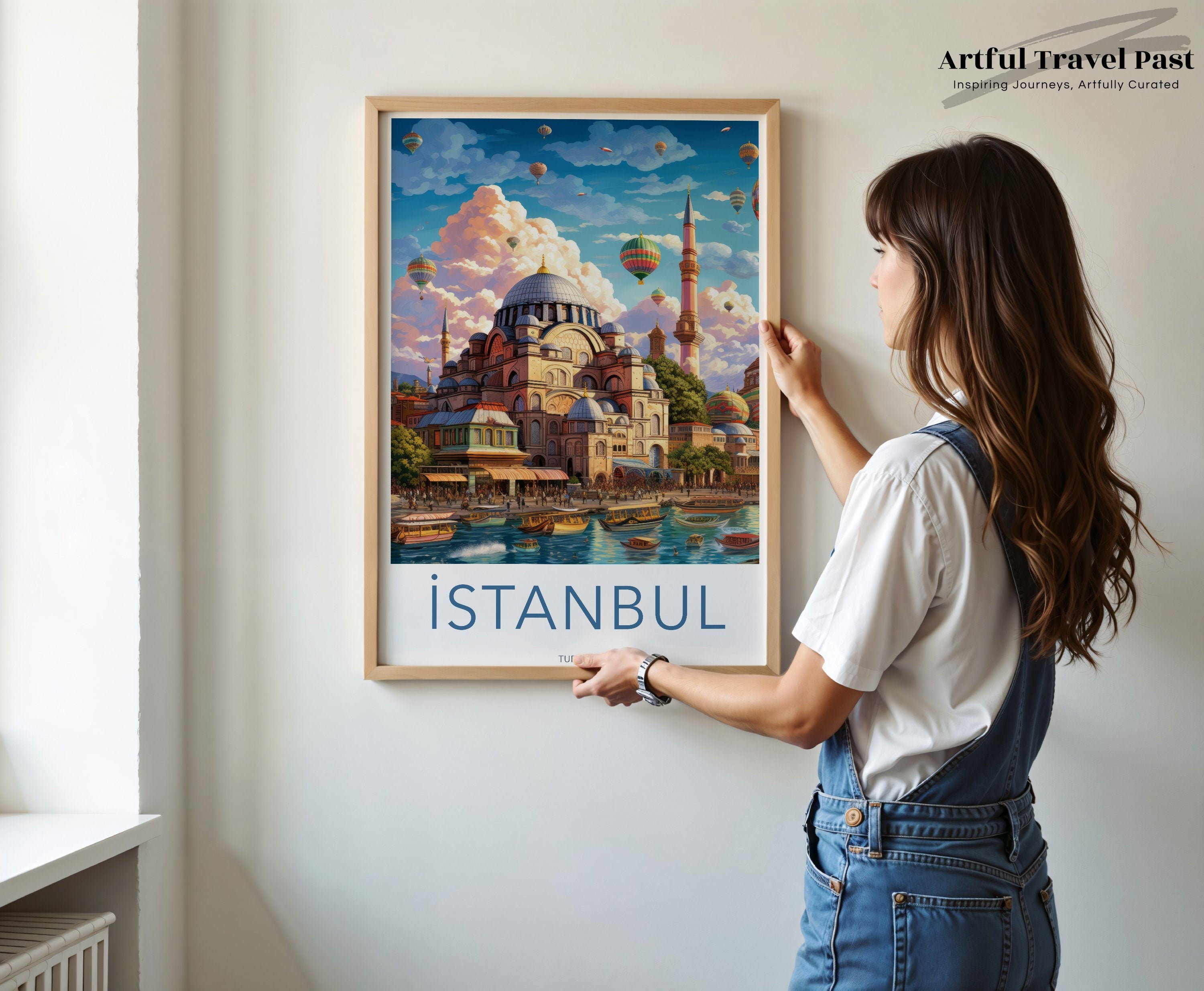 Colorful Istanbul Skyline Wall Art, Hot Air Balloons Over Historic Buildings, Vibrant Scene, Perfect Gift for Travel Lovers