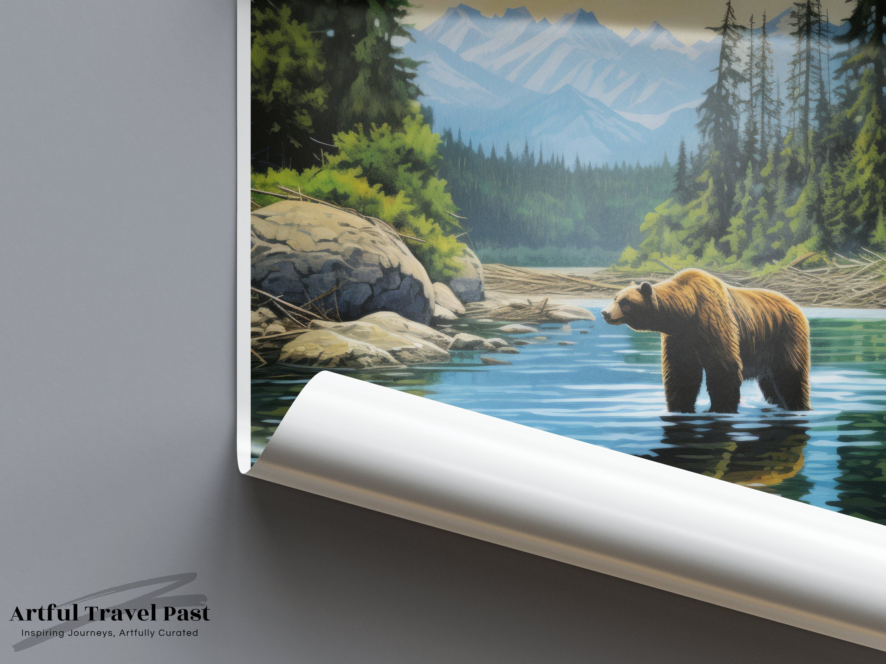 Great Bear Rainforest Wall Art, Scenic Nature Poster, Wilderness Landscape Decor, Mountain and Forest Wall Print, Bear Artwork