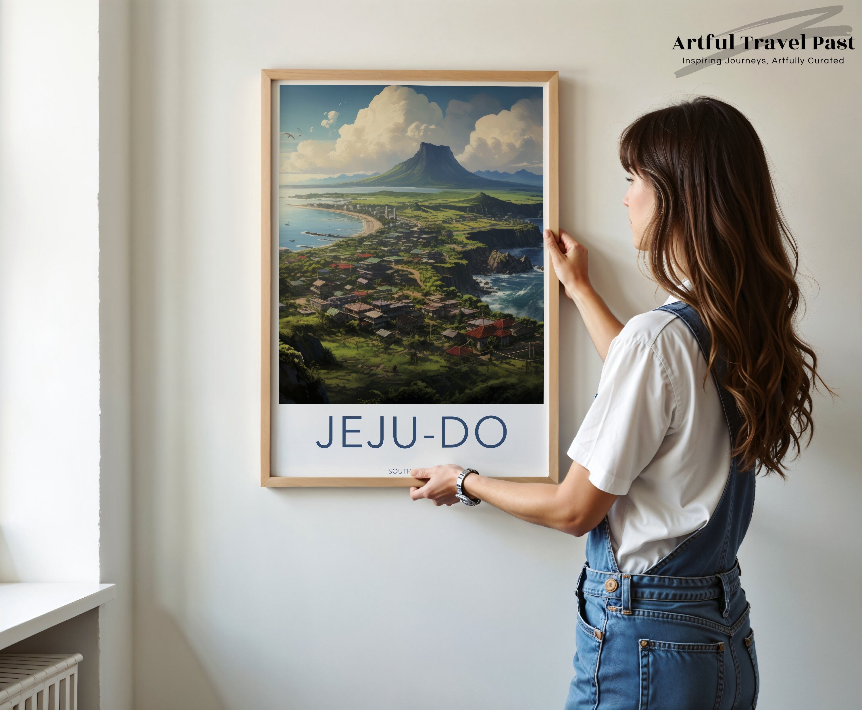 Jeju-Do wall art print, South Korea travel poster, Korean landscape decor, coastal artwork, nature wall decor, scenic illustration