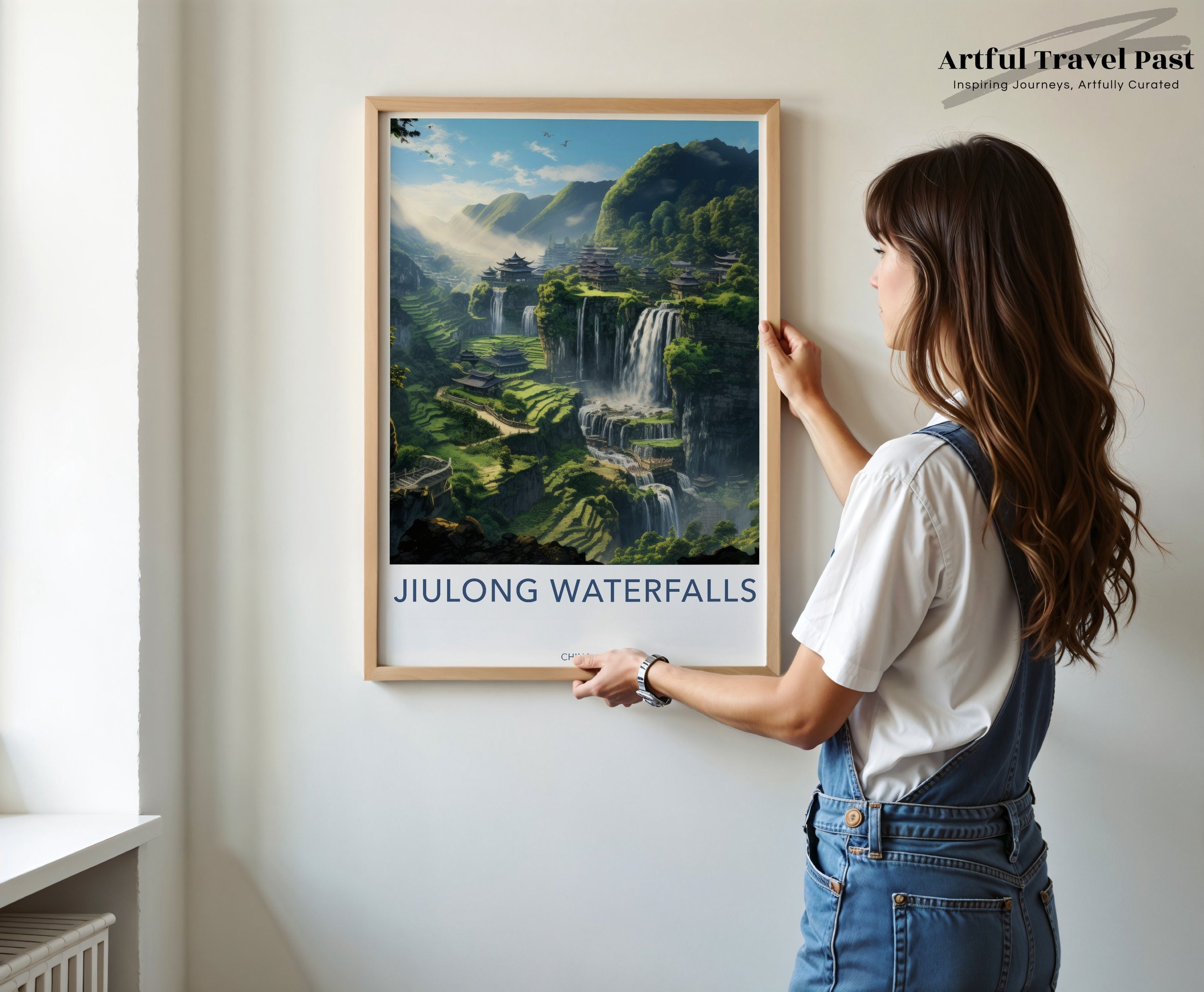 Jiulong Waterfalls Wall Art Print, Nature Landscape Decor, Chinese Scenery Poster, Serene Mountain View, Beautiful Waterfall