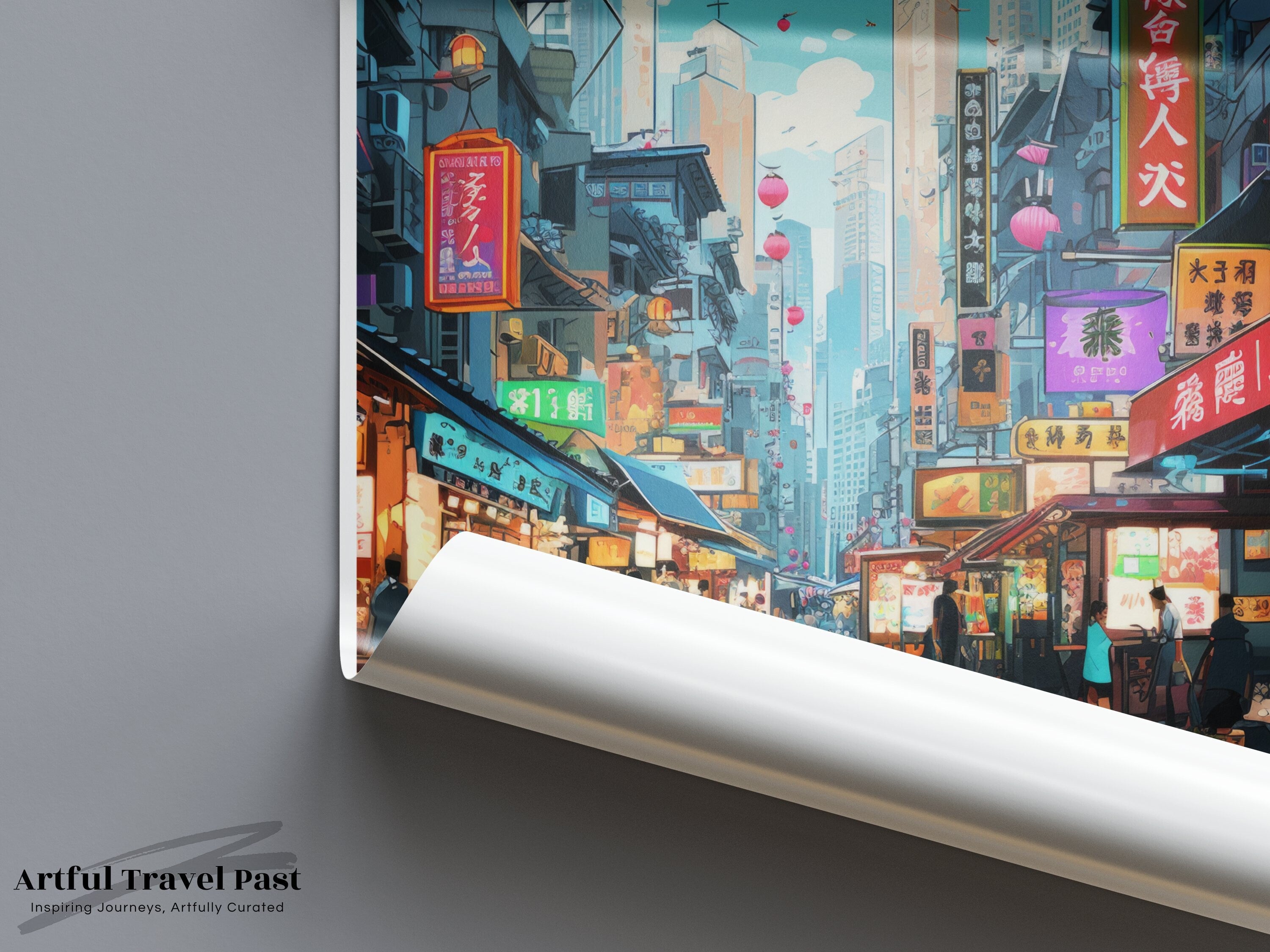 Cityscape wall art, Hong Kong street view, vibrant urban print, modern city decor, Kennedy Town poster, colorful skyline artwork