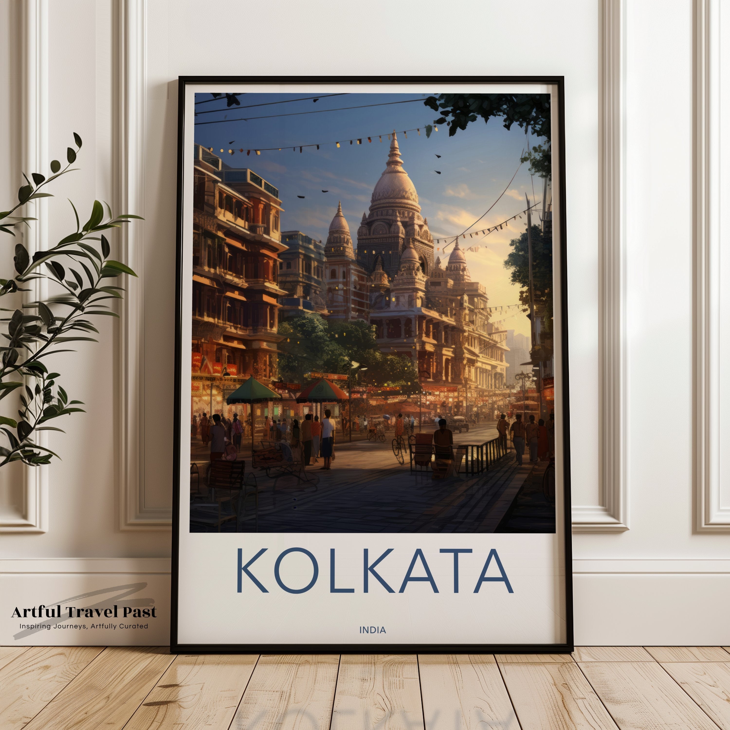 Kolkata Cityscape Wall Art, Vibrant Indian Street Scene, Kolkata Architecture Print, Sunset City View, Home Decor Artwork