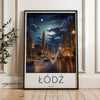 Lodz Poland Wall Art, European Cityscape Poster, Nighttime Street Scene, Urban Architecture Print, Moonlit City View Decor