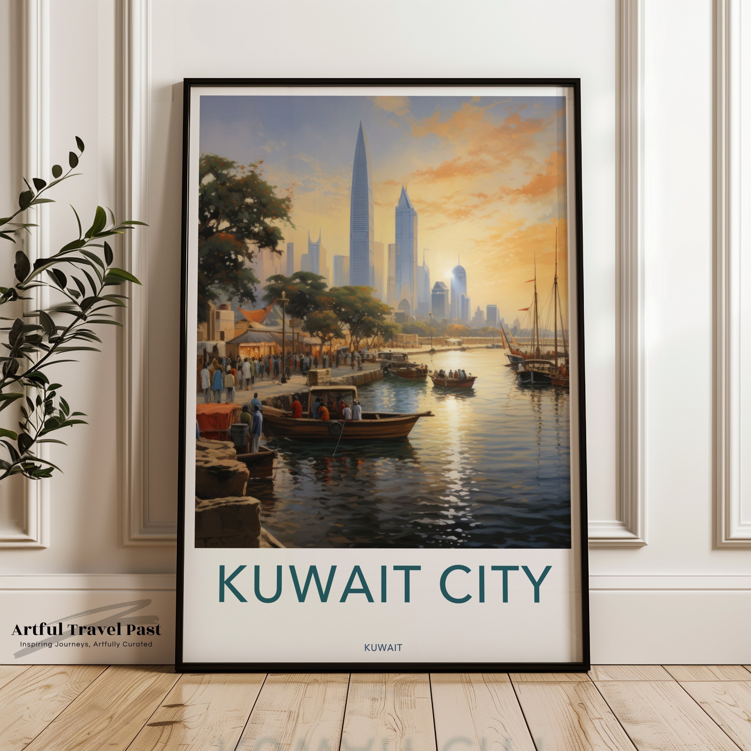 Kuwait City Wall Art, Kuwait City Skyline Print, Sunset in Kuwait Poster, Modern Cityscape Artwork, Coastal City Decor