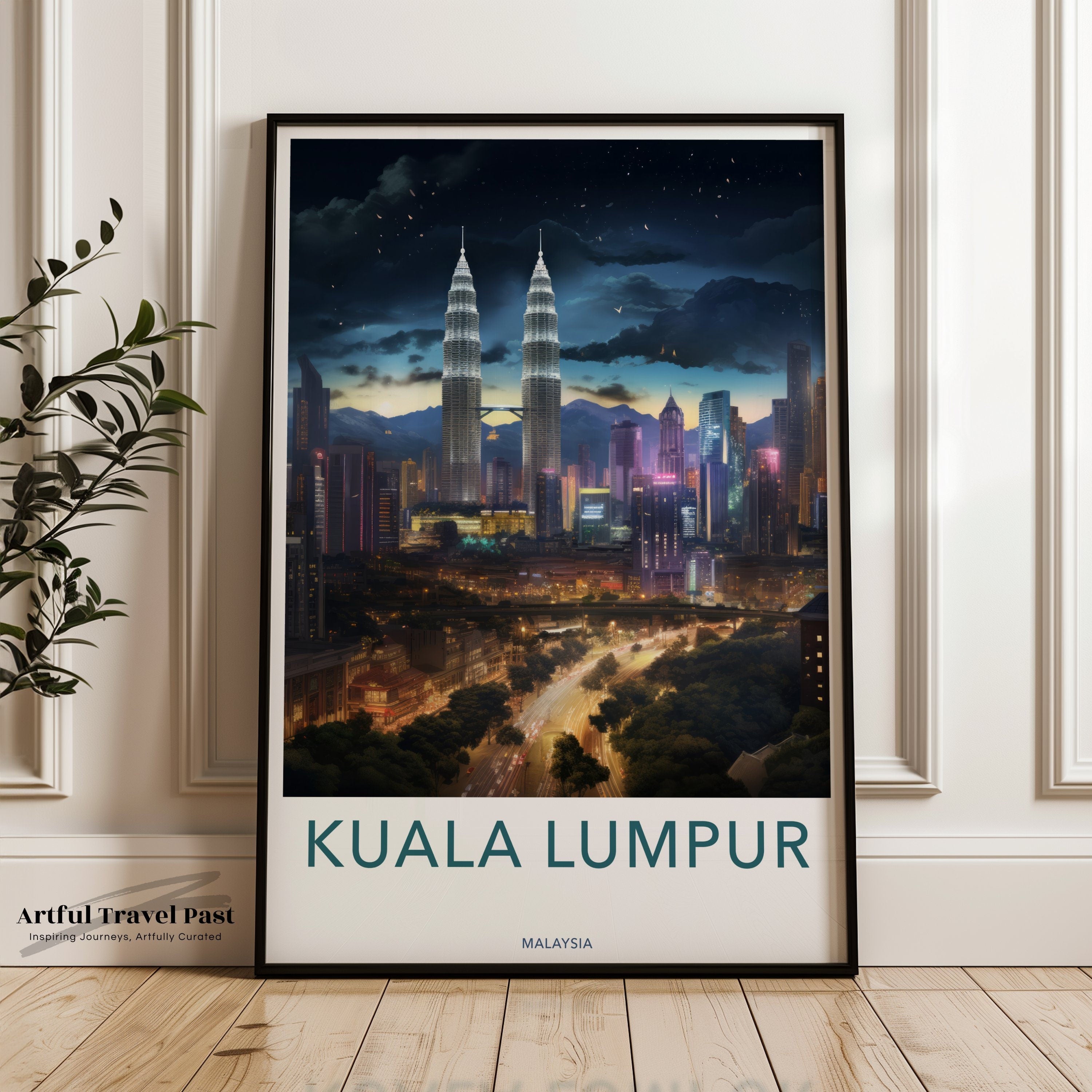 Kuala Lumpur cityscape wall art, vibrant city night view, Malaysia skyline print, modern city decor, urban nightscape poster