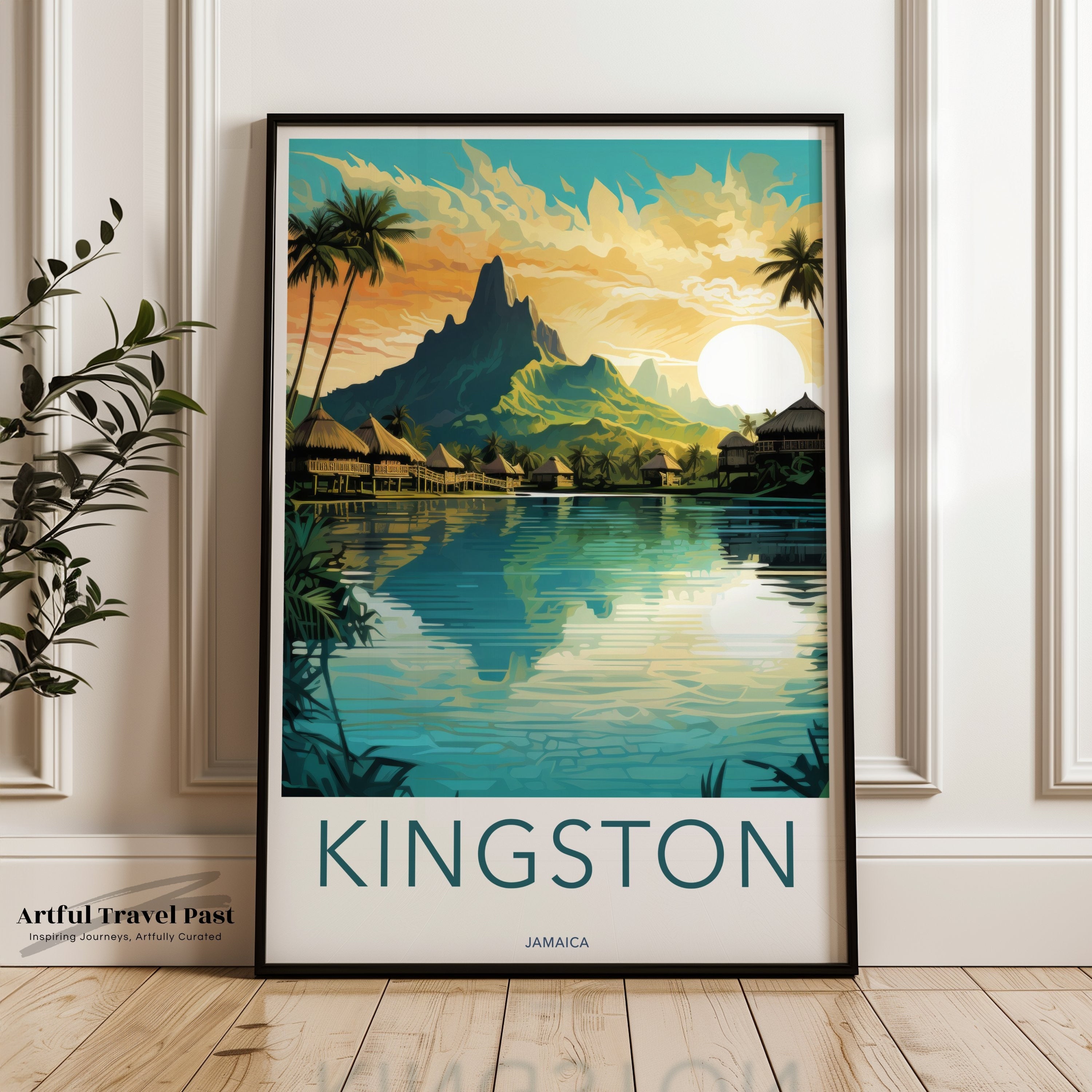 Tropical Kingston Wall Art, Jamaica Travel Poster, Coastal Print, Landscape Decor, Sunset Beach Scene, Mountain View, Island Getaway Art