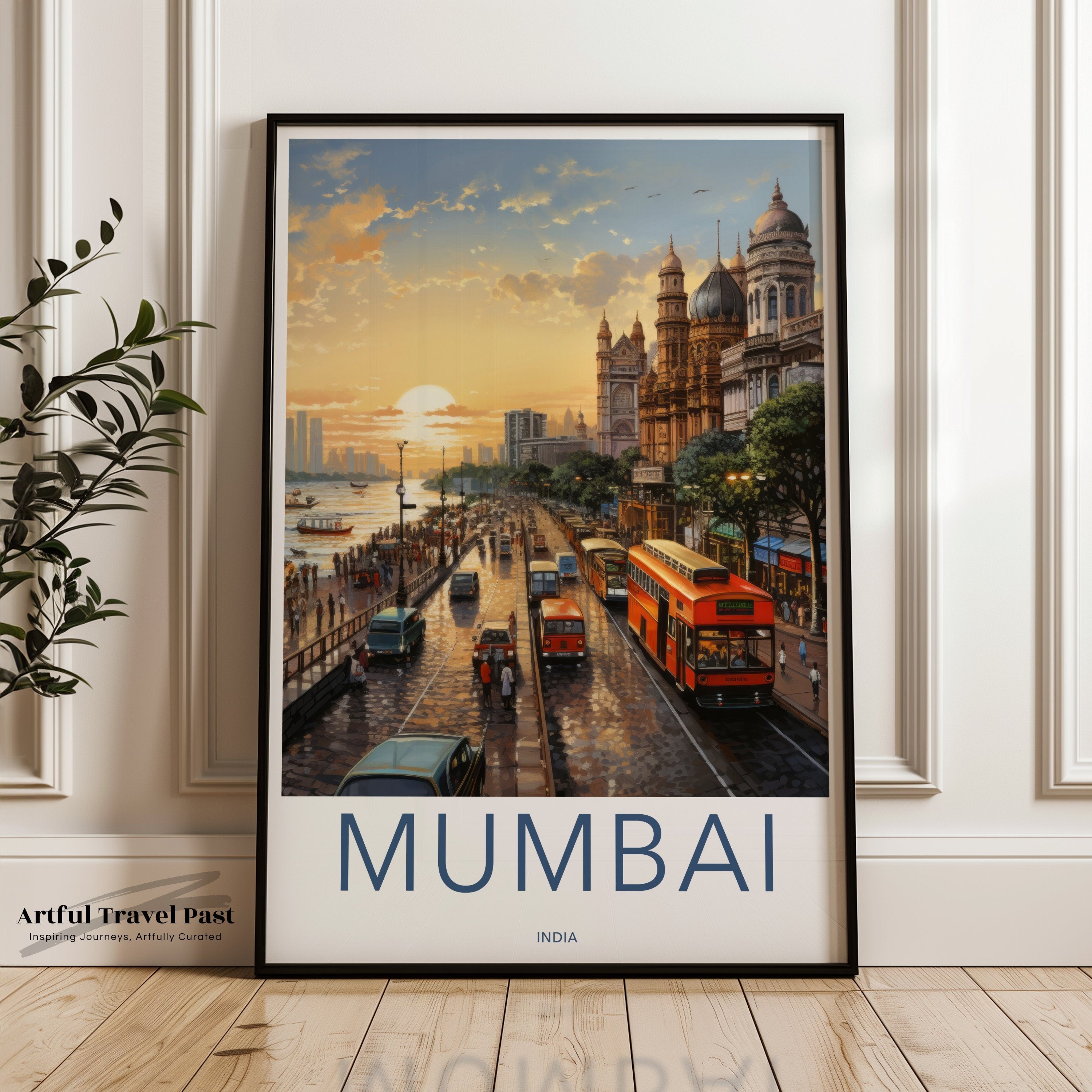 Mumbai Cityscape Poster, Sunset Wall Art, India Travel Decor, Urban Landscape Art Print, Vintage Style City Artwork for Home