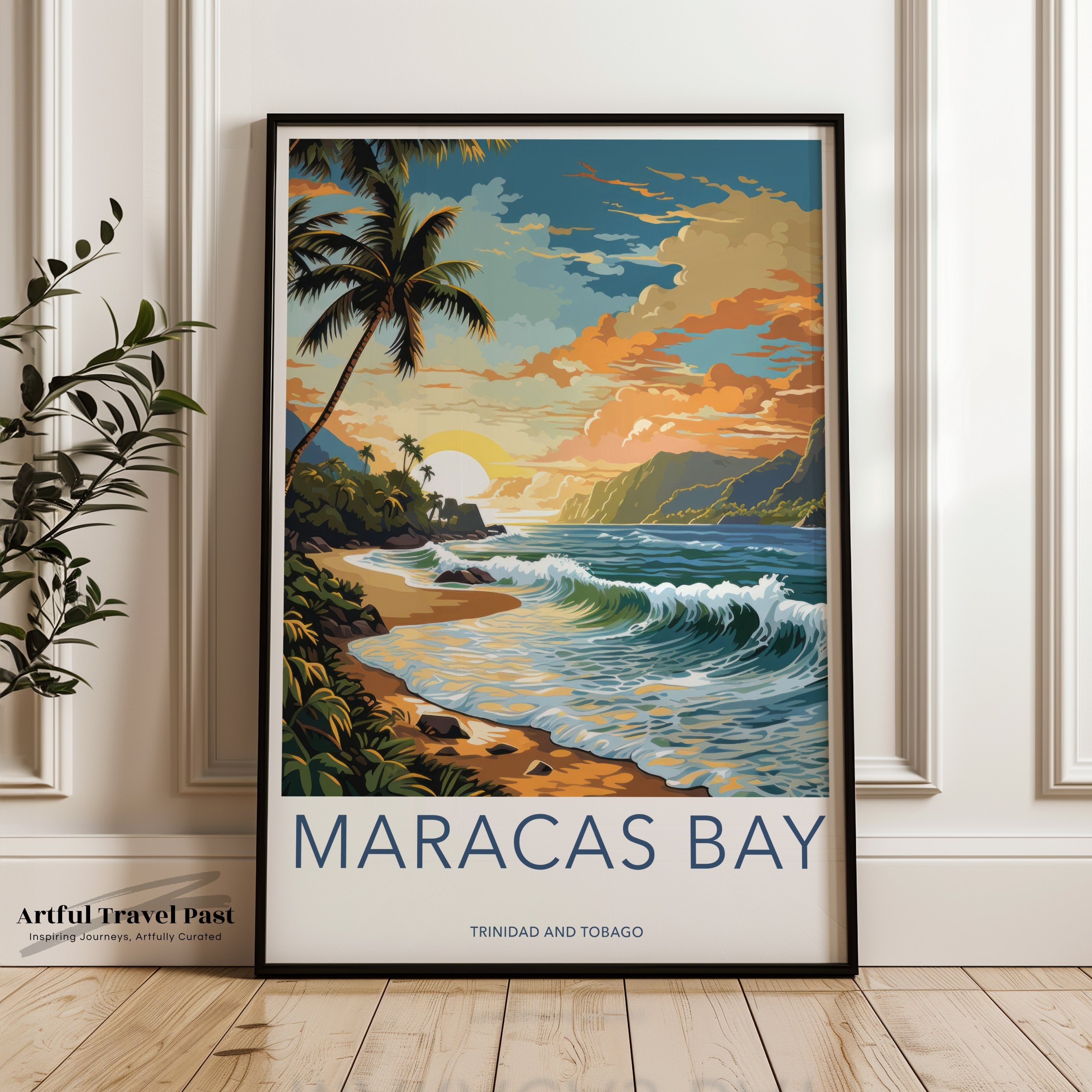 Maracas Bay Wall Art, Trinidad and Tobago Beach Poster, Tropical Sunset Print, Coastal Decor, Caribbean Landscape Art